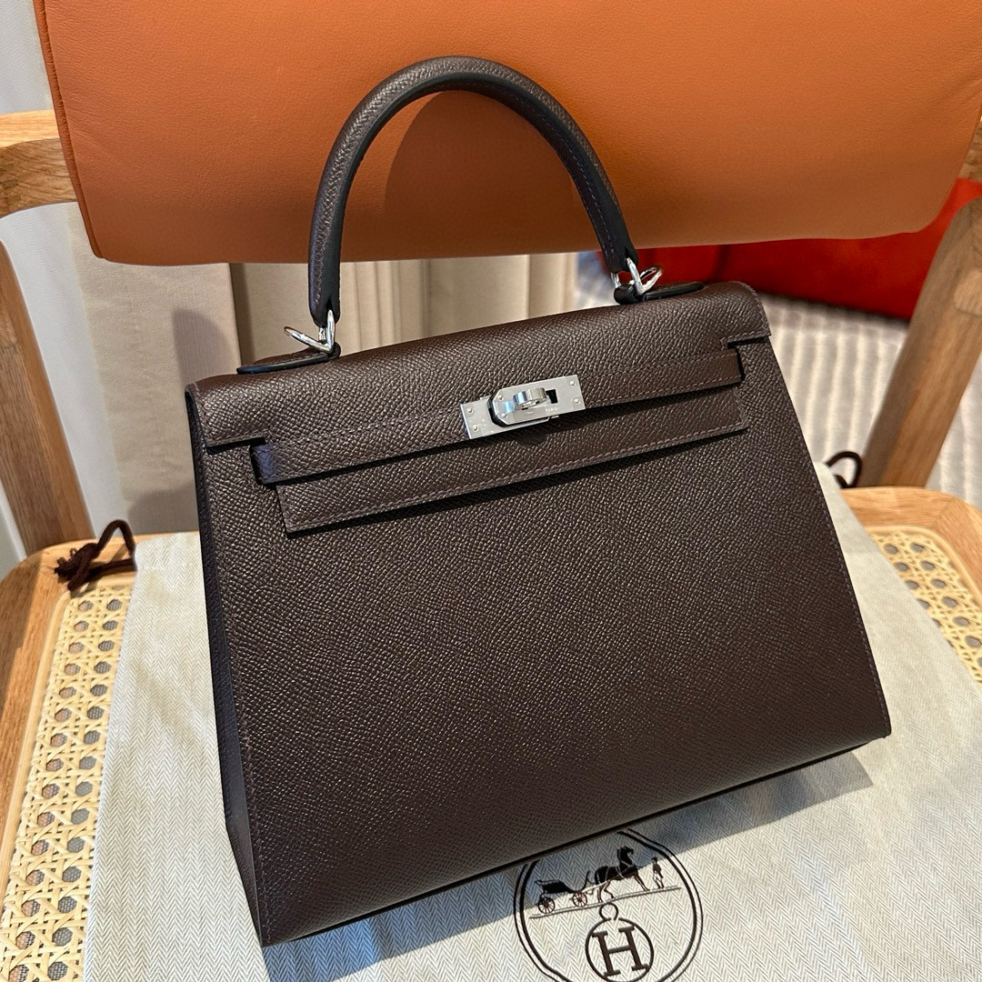 에르메스 Hermes Kelly 25cm Epsom 47 Chocolat/silver