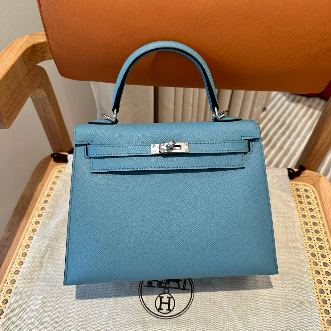 에르메스 Hermes Kelly 25cm Epsom 75 Blue Jean/silver