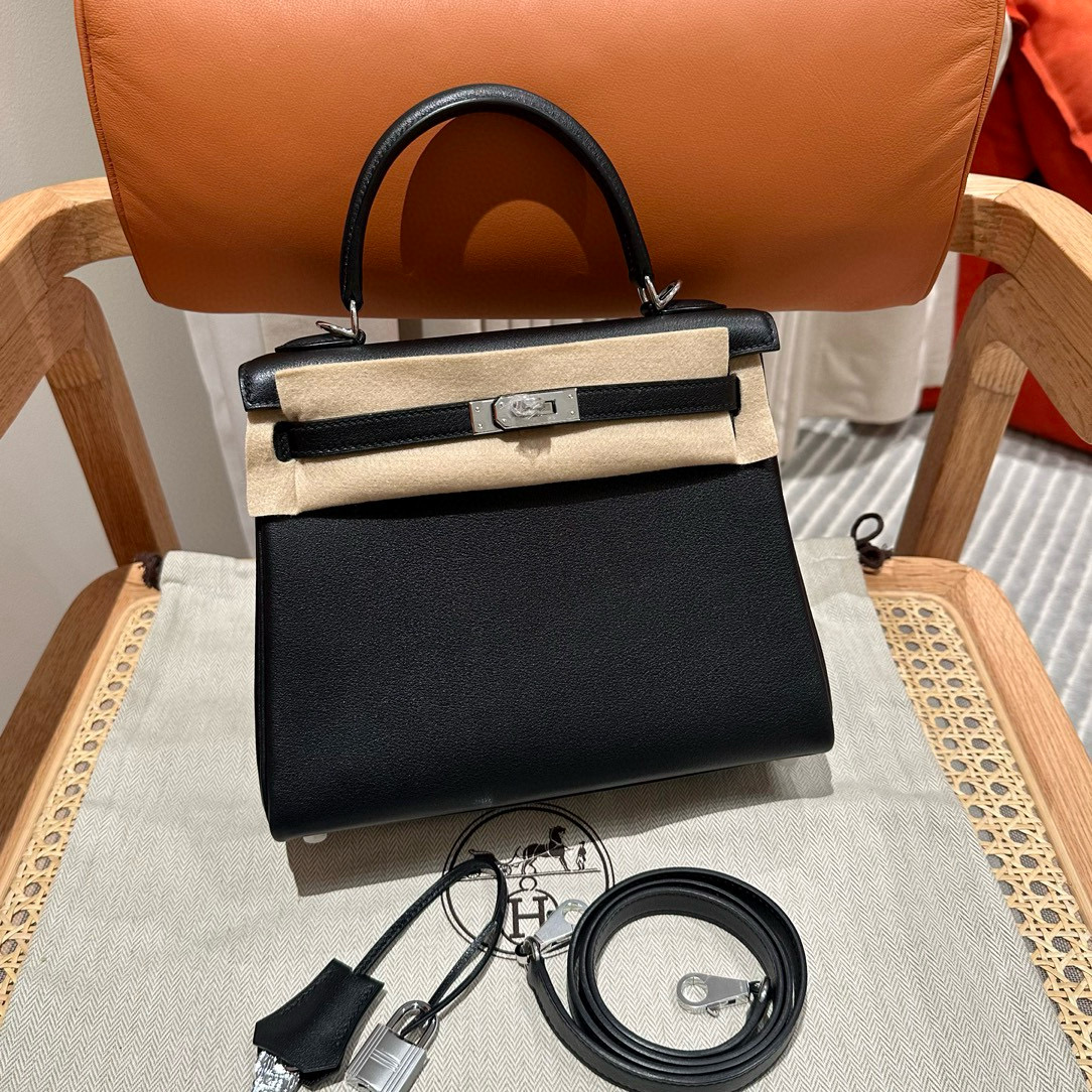에르메스 Hermes Kelly 25cm Swift 89 Noir/silver