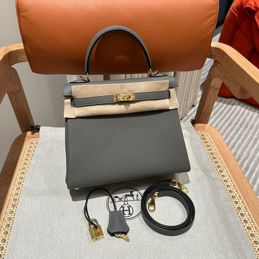 에르메스 Hermes Kelly 25cm Togo 0L Gris Meyer/gold
