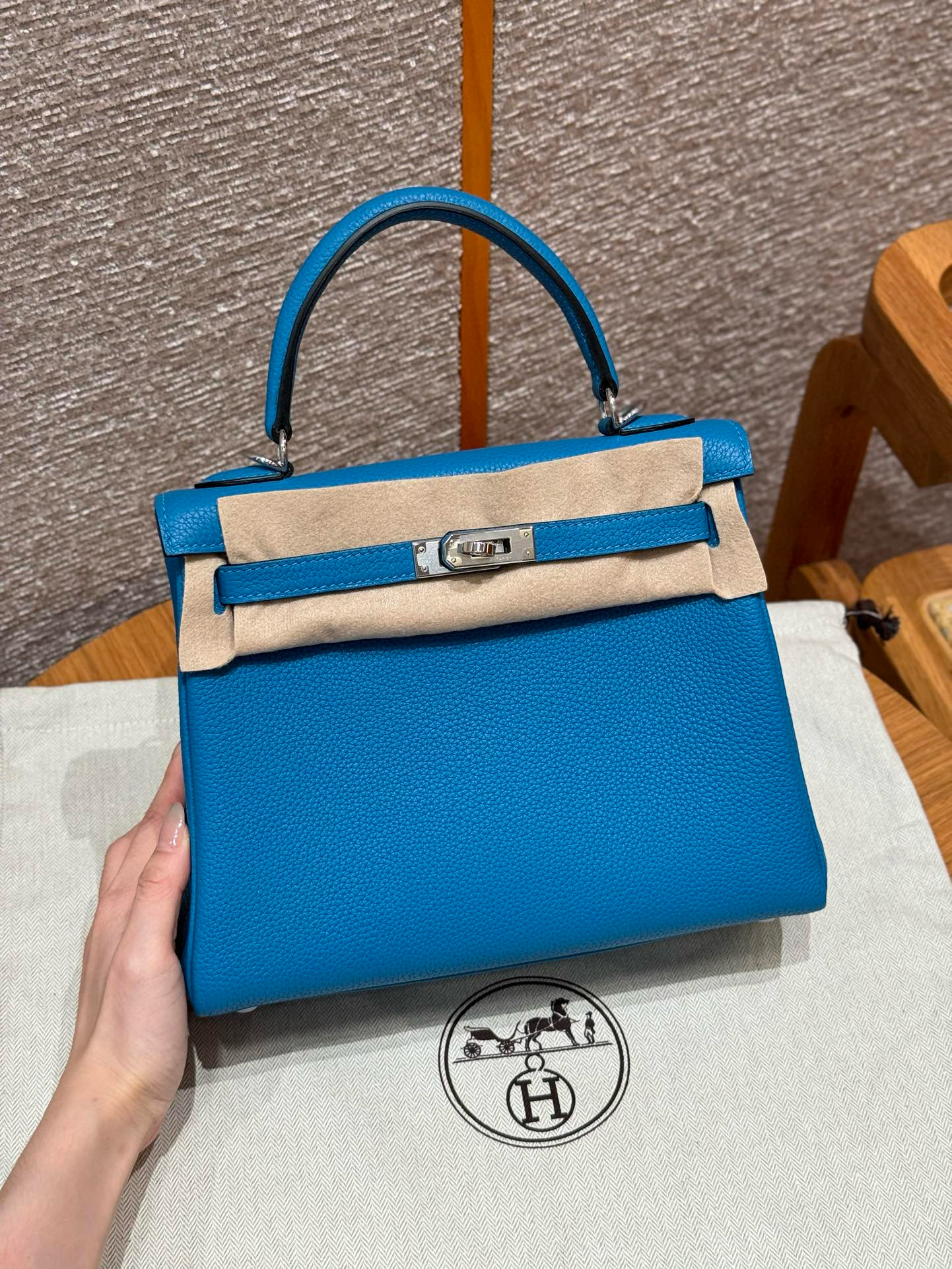 에르메스 Hermes Kelly 25cm Togo OF Blue Frida/silver