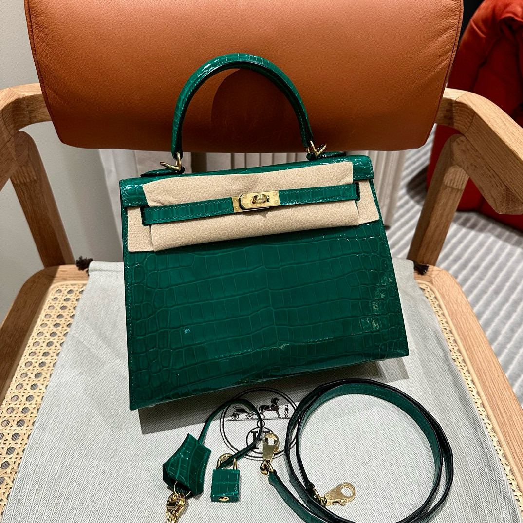 에르메스 Hermes Kelly 25cm Alligator 6Q Vert Emeraude/gold