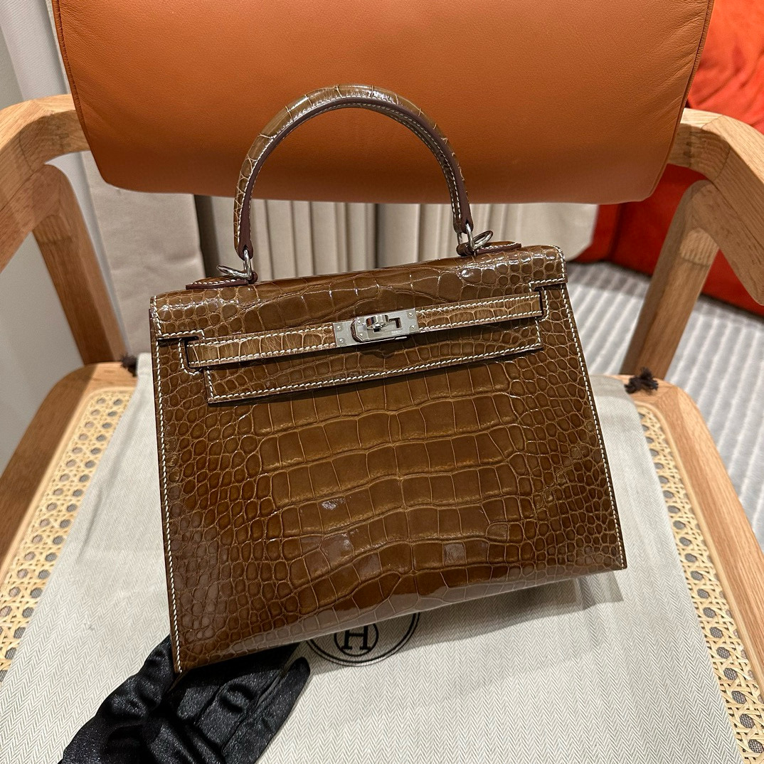 에르메스 Hermes Kelly 25cm Alligator 17 Ficelli/silver