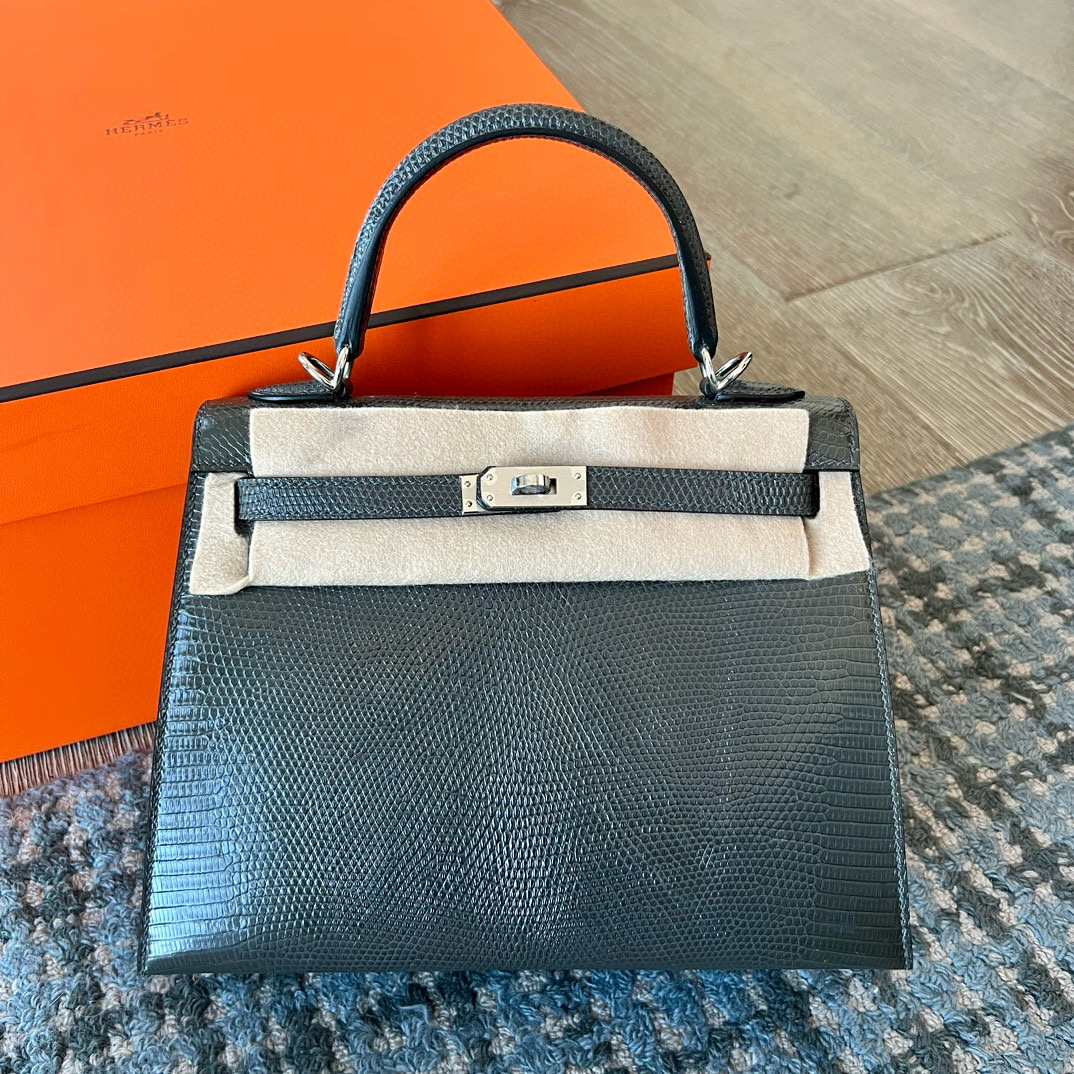에르메스 Hermes Kelly 25cm Lizard 88 Graphite/silver