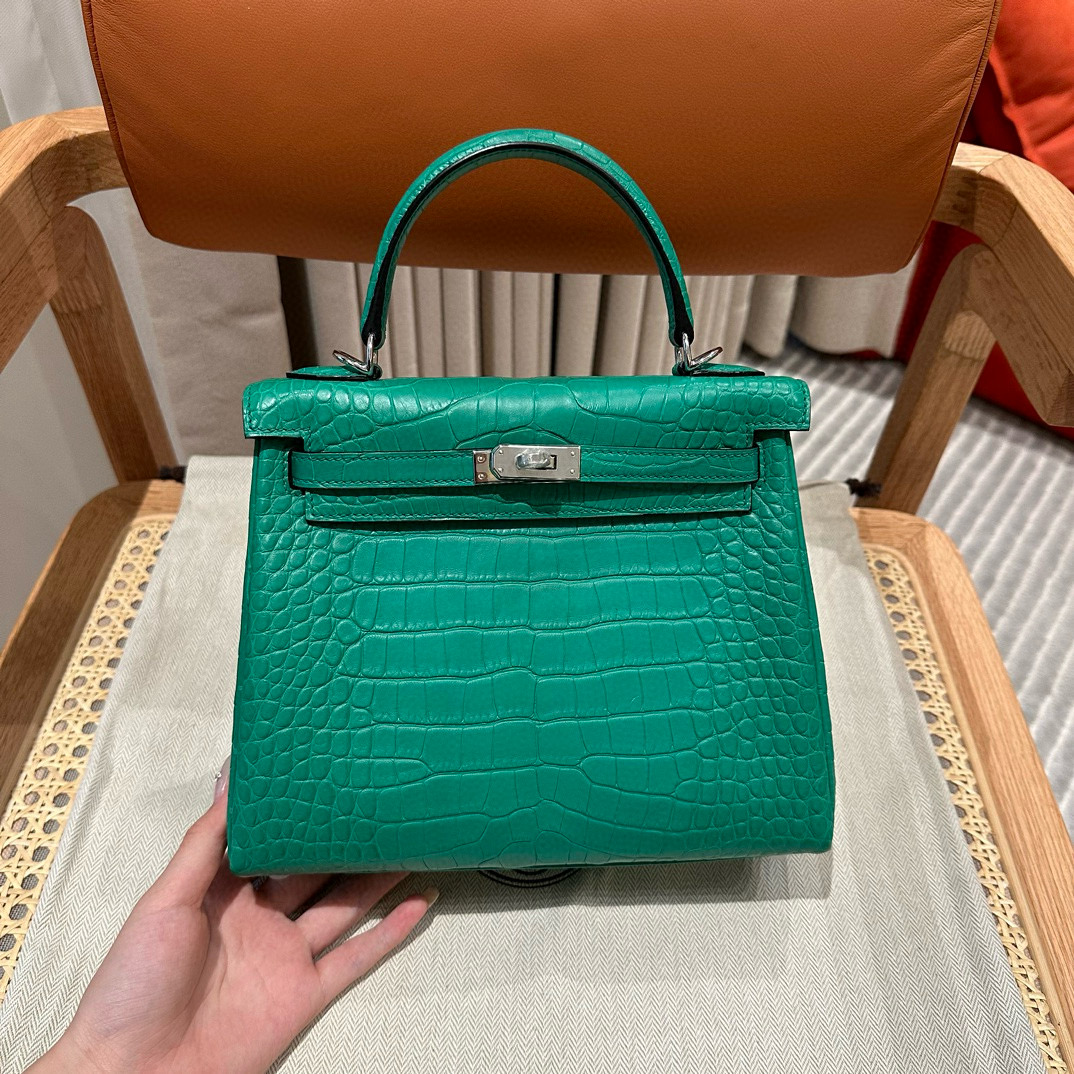 에르메스 Hermes Kelly 25cm Matte Alligator 0T Vert comics/silver