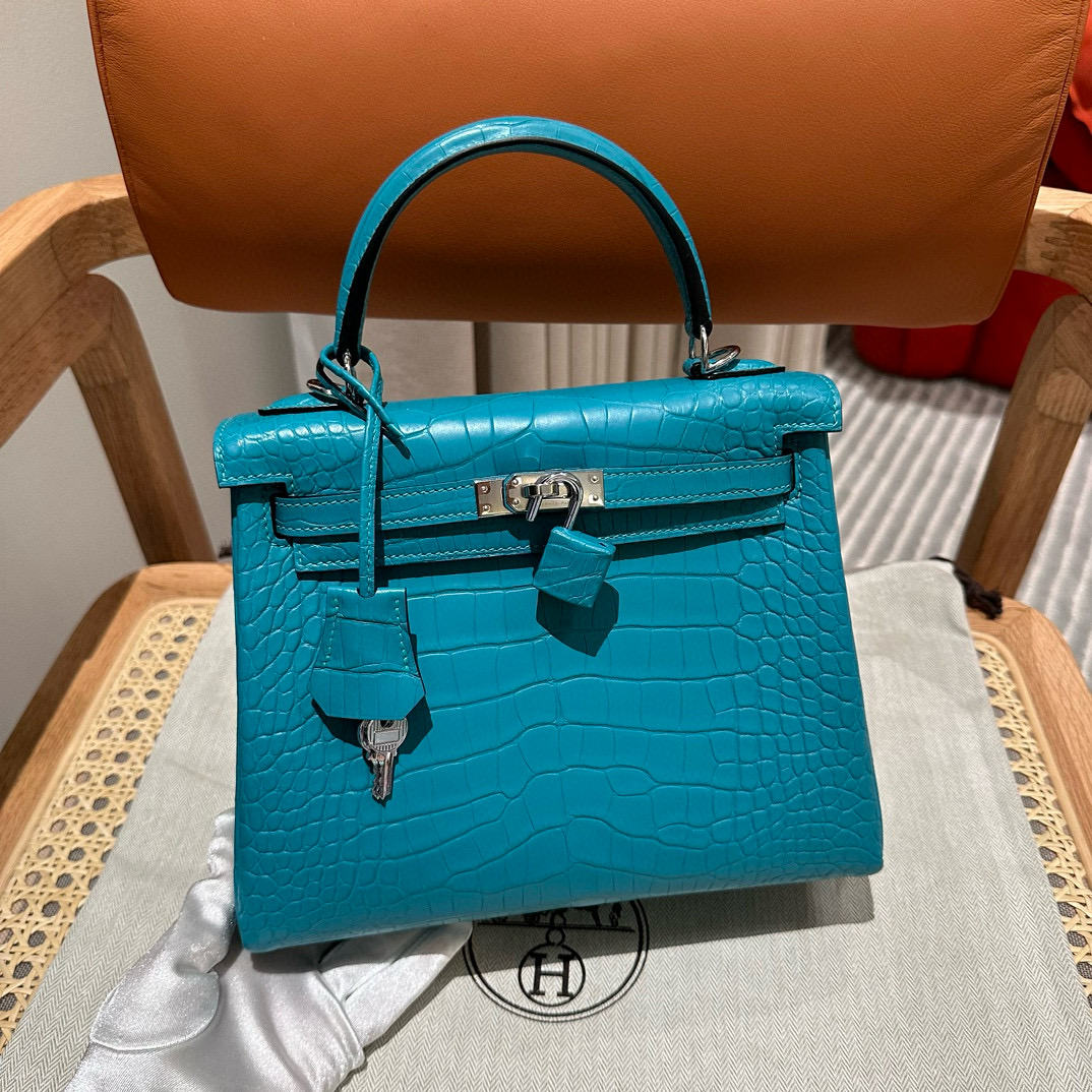 에르메스 Hermes Kelly 25cm Matte Alligator 7F Blue paon/gold