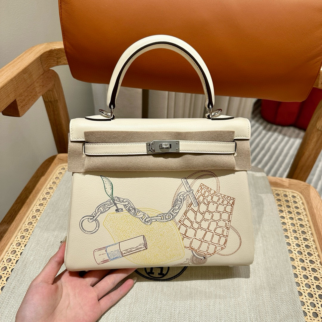 에르메스 Hermes Kelly in and out 25cm Epsom i2 Nata/silver