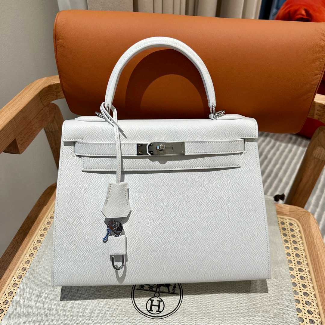 에르메스 Hermes Kelly 28cm Epsom 01 Blanc/silver