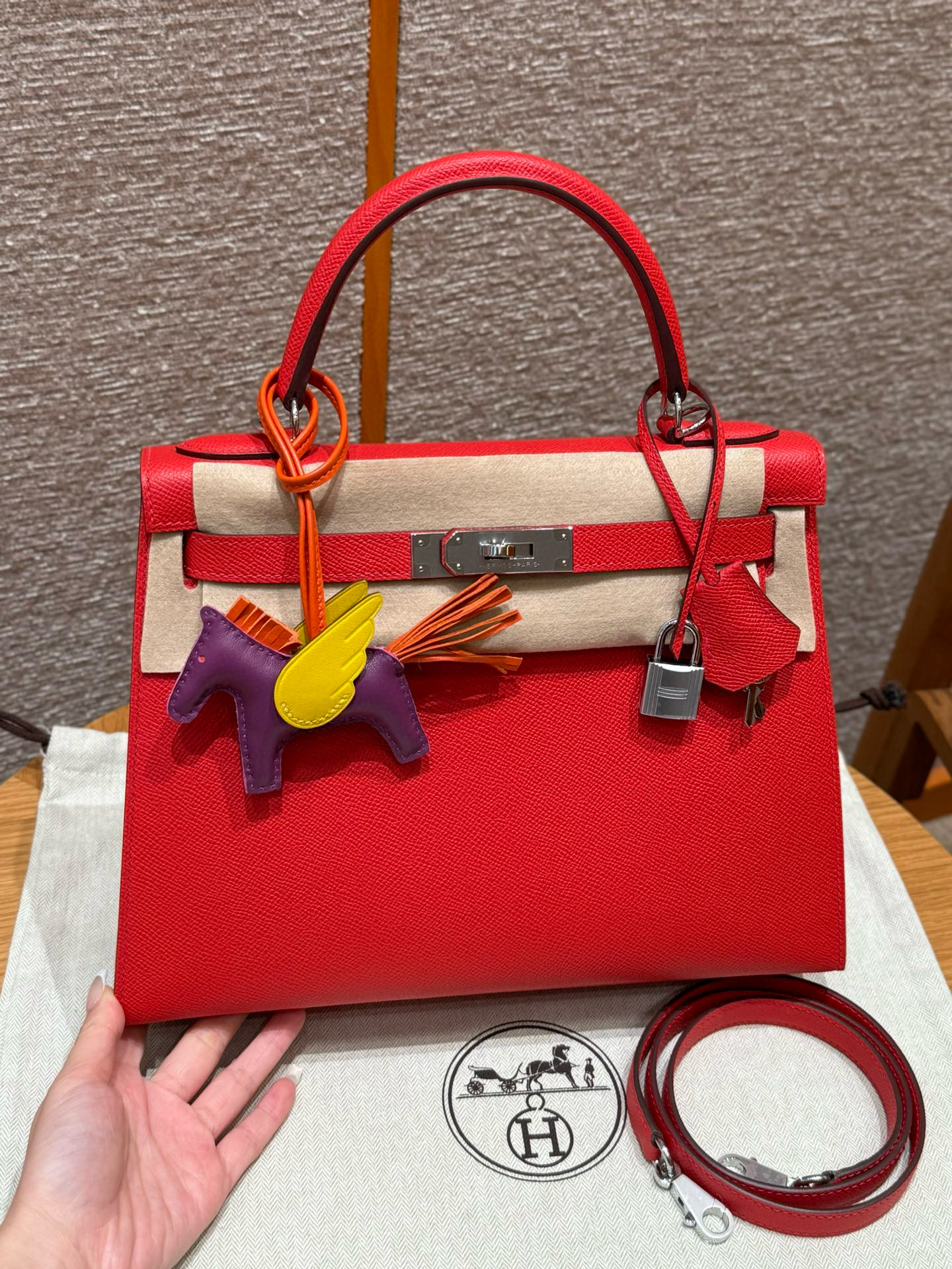 에르메스 Hermes Kelly 28cm Epsom S3 Rouge Coeur/silver
