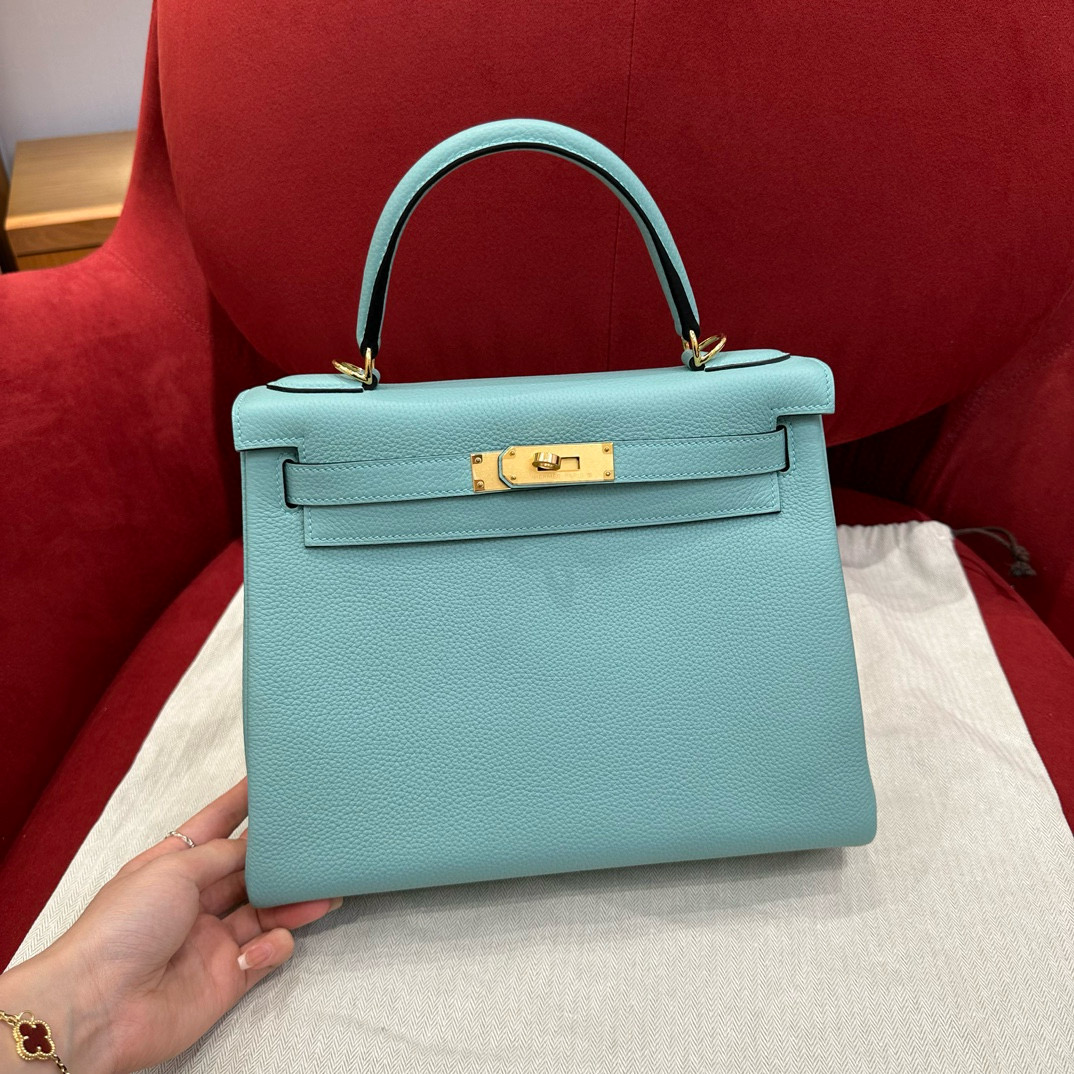 에르메스 Hermes Kelly 28cm Togo 3P Blue atoll/gold
