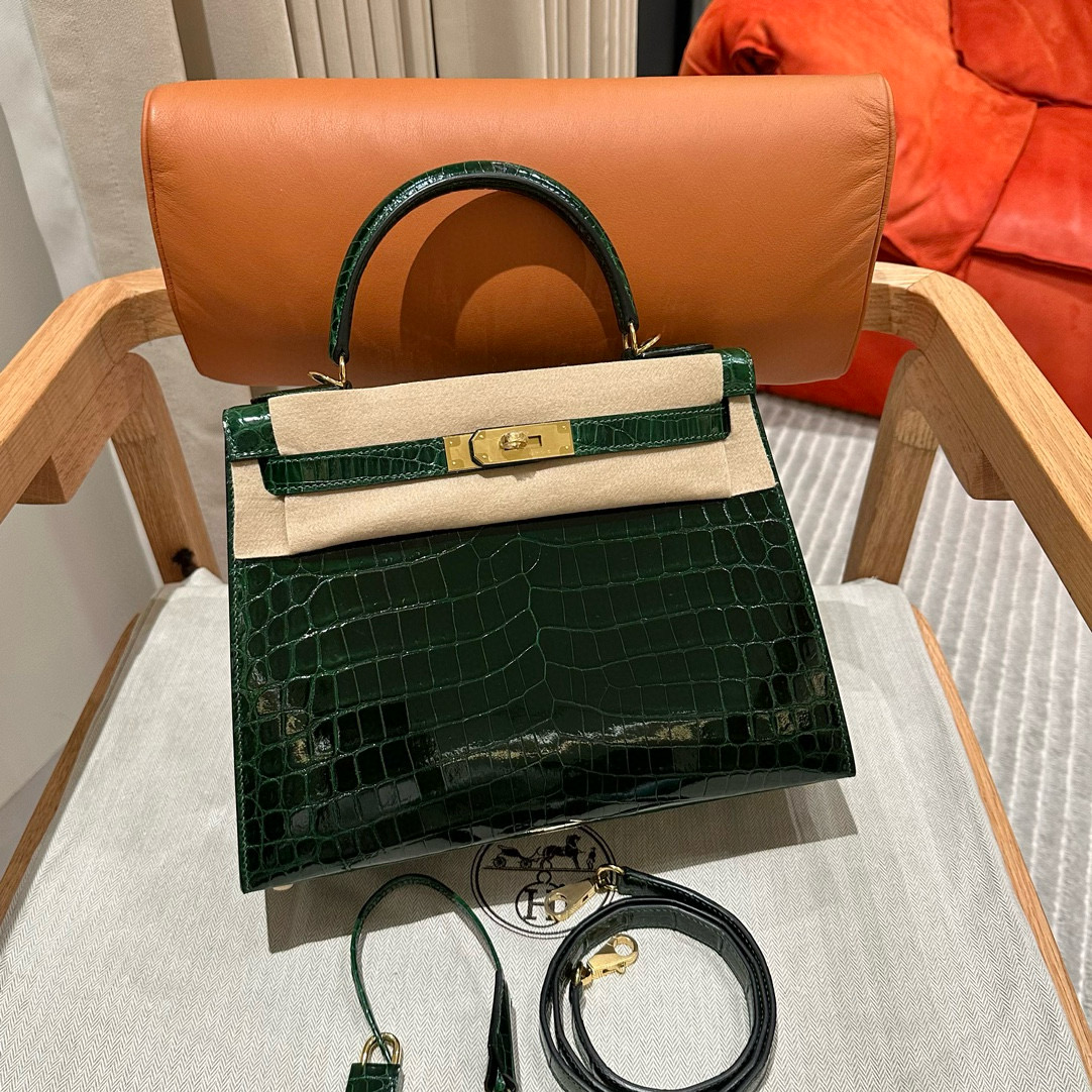 에르메스 Hermes Kelly 28cm Niloticus 67 Vert Fonce/gold