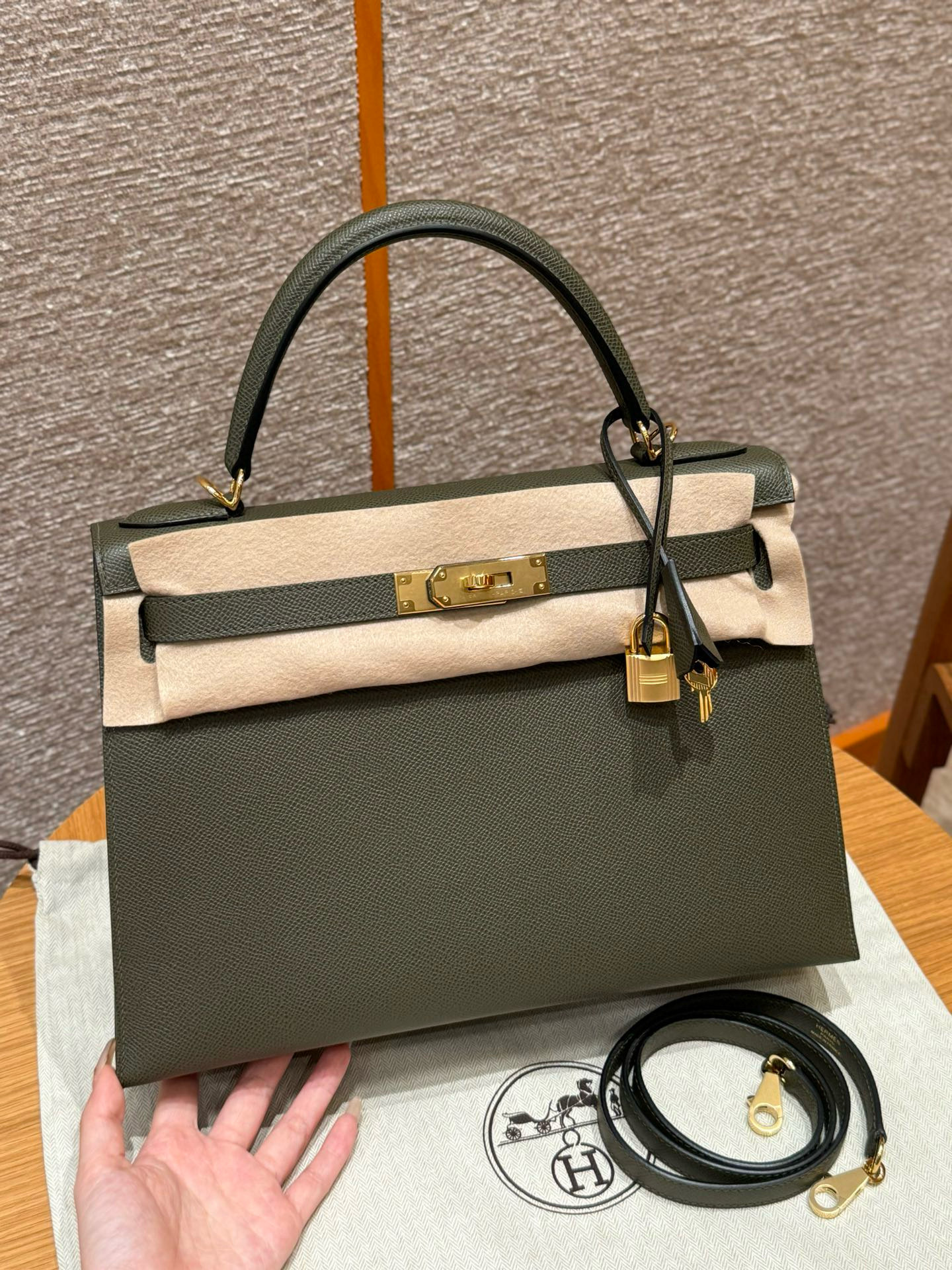 에르메스 Hermes Kelly 32cm Epsom 2Q Vert Anglais/gold