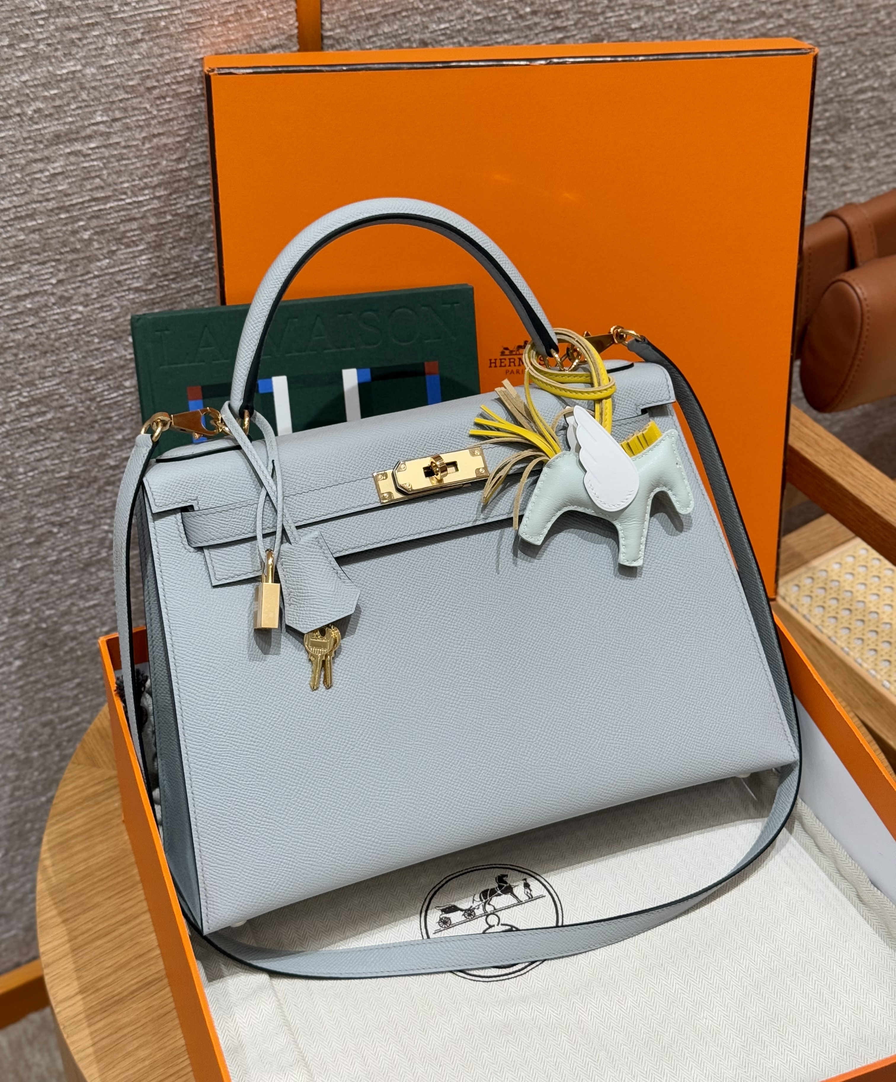 에르메스 Hermes Kelly 32cm Epsom 8u Blue glacier/gold