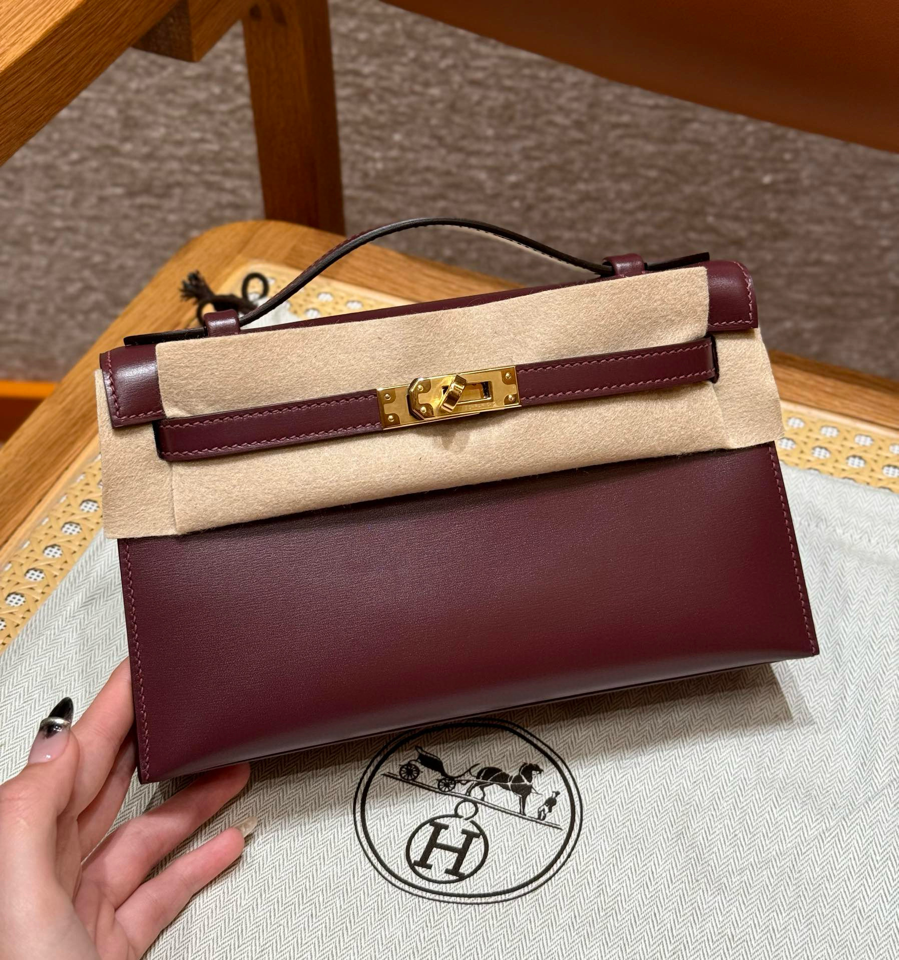 에르메스 Hermes Kelly Pochette 22cm Box 55 Rouge H/gold