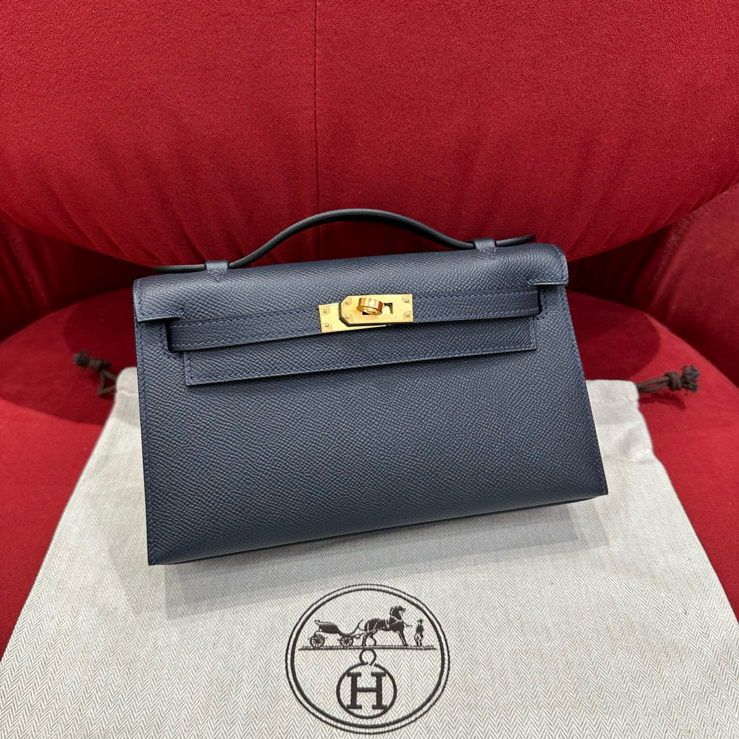 에르메스 Hermes Kelly Pochette 22cm Epsom 2Z Blue Nuit/gold