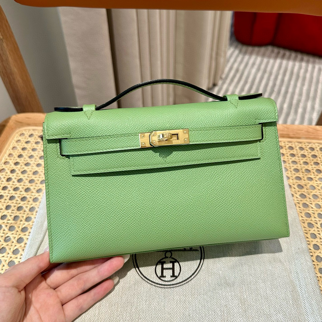 에르메스 Hermes Kelly Pochette 22cm Epsom 3i Vert Criquet/gold