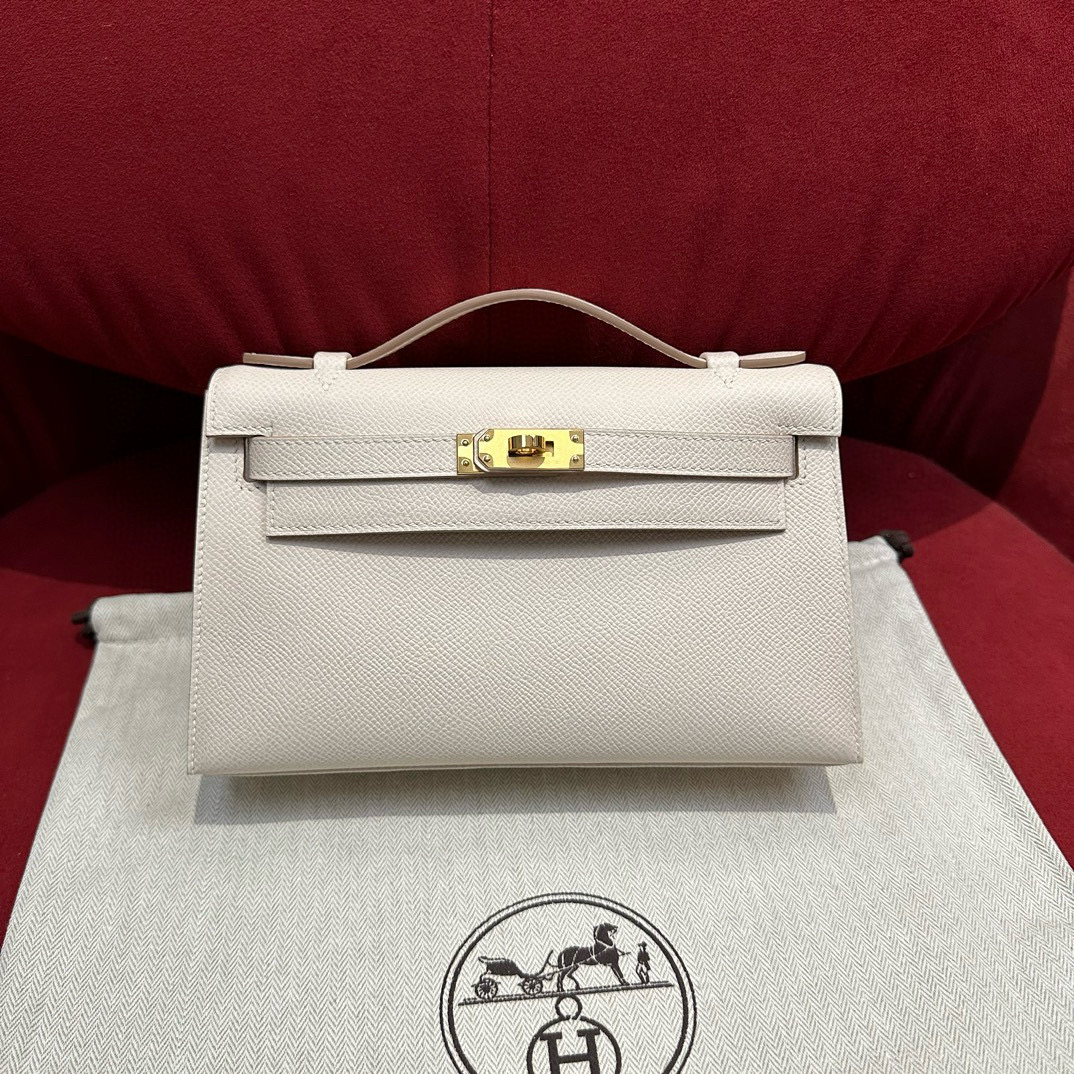 에르메스 Hermes Kelly Pochette 22cm Epsom 10 Craie/gold