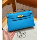 에르메스 Hermes Kelly Pochette 22cm Epsom OF Blue Fride/gold