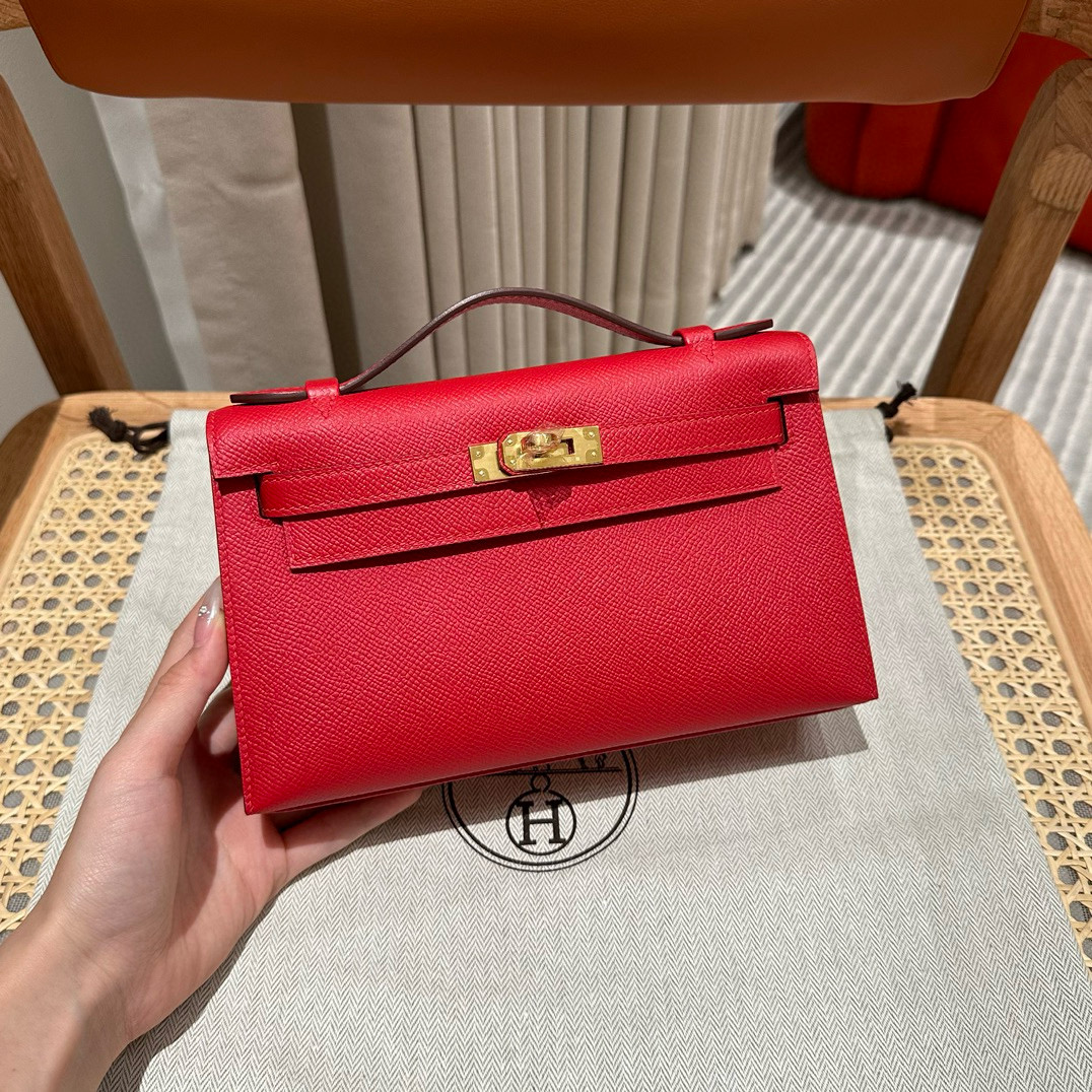 에르메스 Hermes Kelly Pochette 22cm Epsom Q5 Rouge casaque/gold