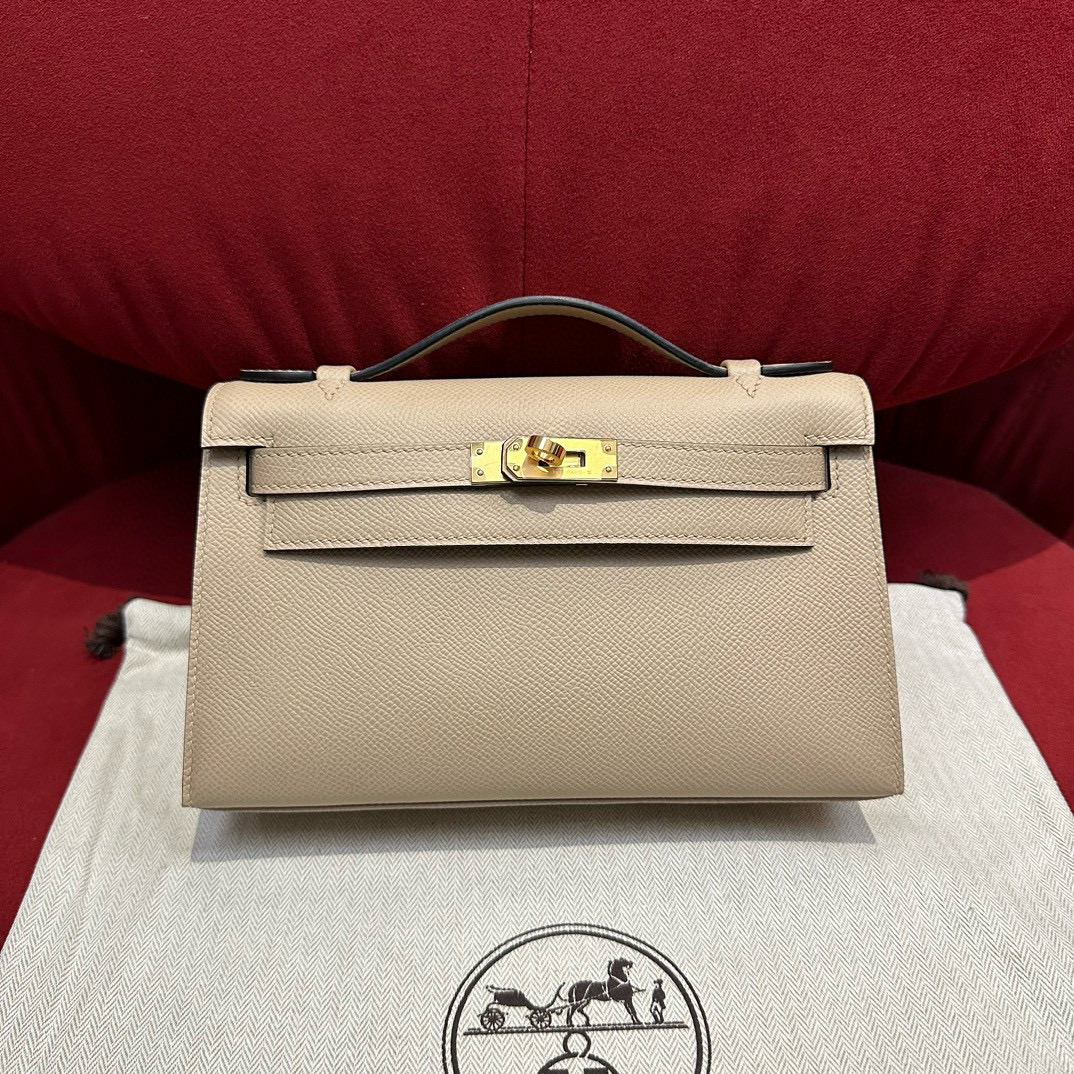 에르메스 Hermes Kelly Pochette 22cm Epsom S2 Trench/gold