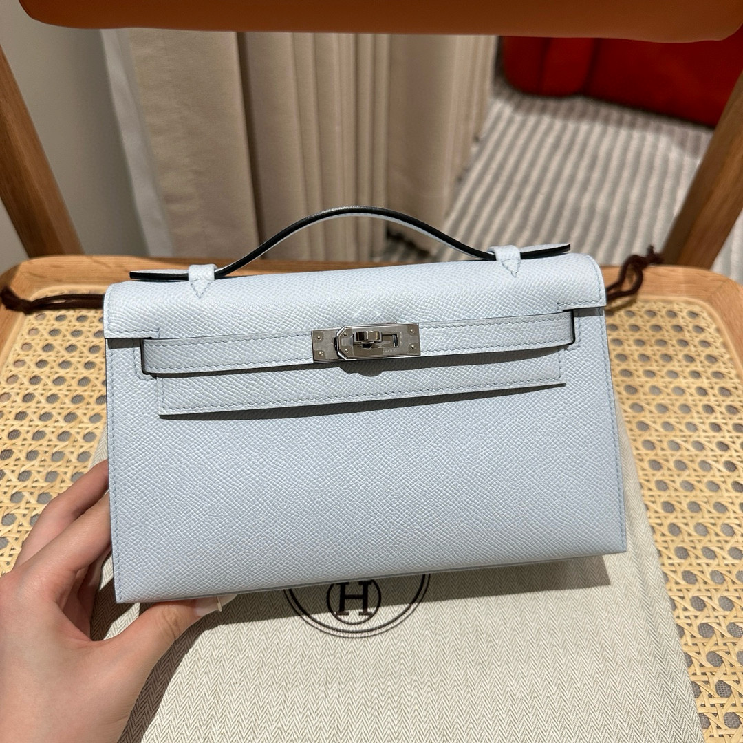 에르메스 Hermes Kelly Pochette 22cm Epsom T0 Blue Brume/silver
