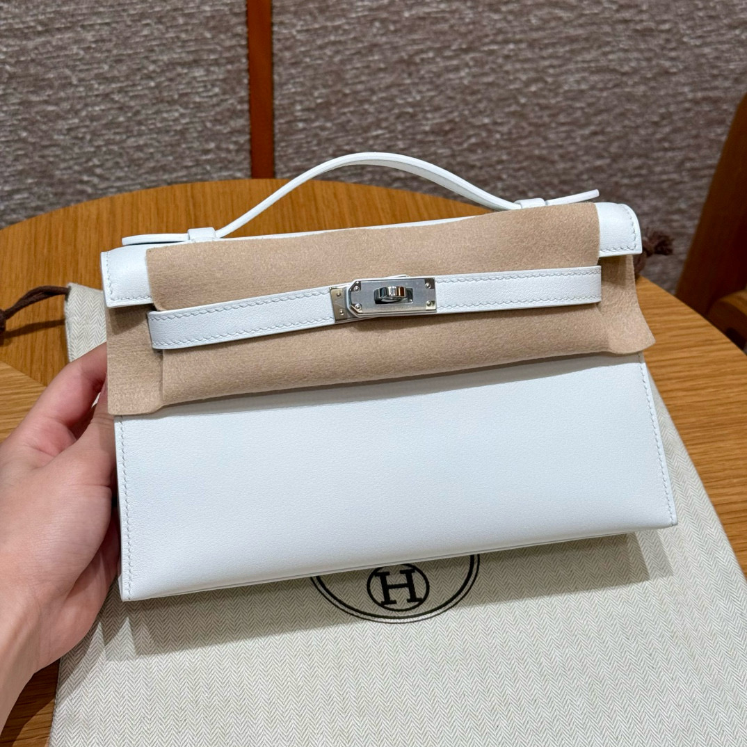 에르메스 Hermes Kelly Pochette 22cm Swift 01 Blanc/silver
