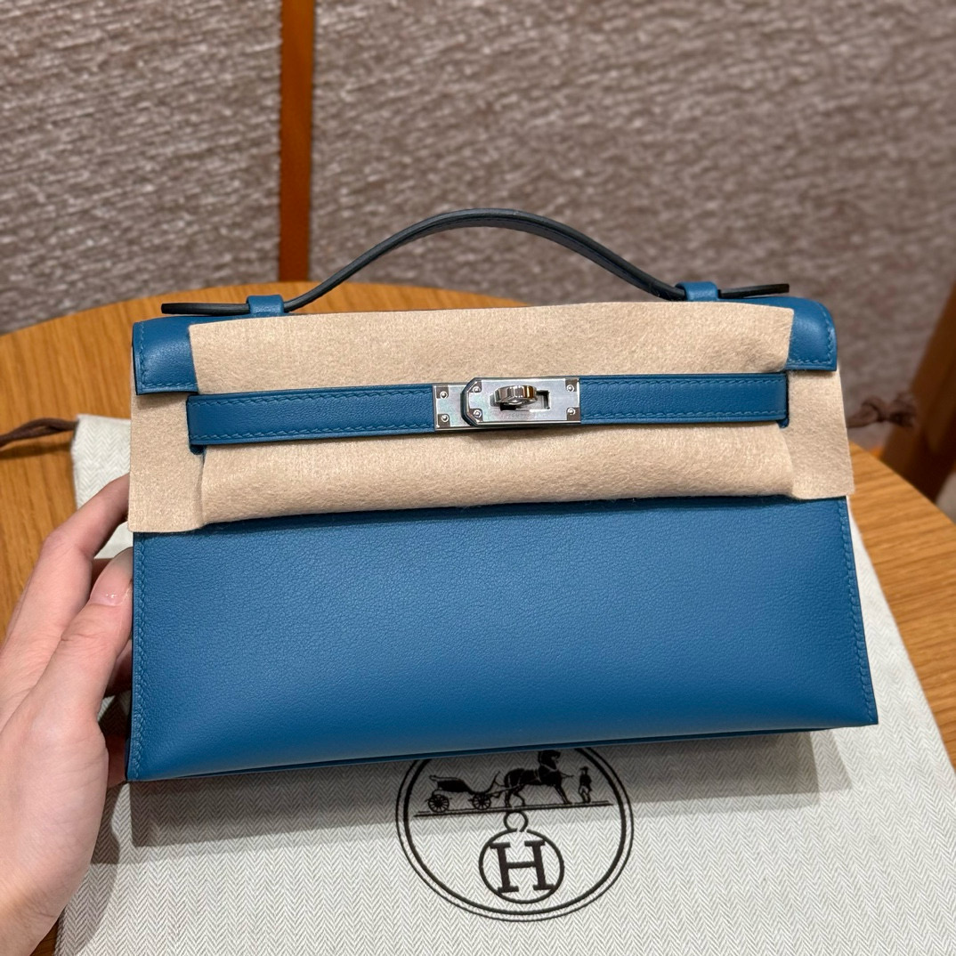 에르메스 Hermes Kelly Pochette 22cm Swift 7W Blue izmir/silver