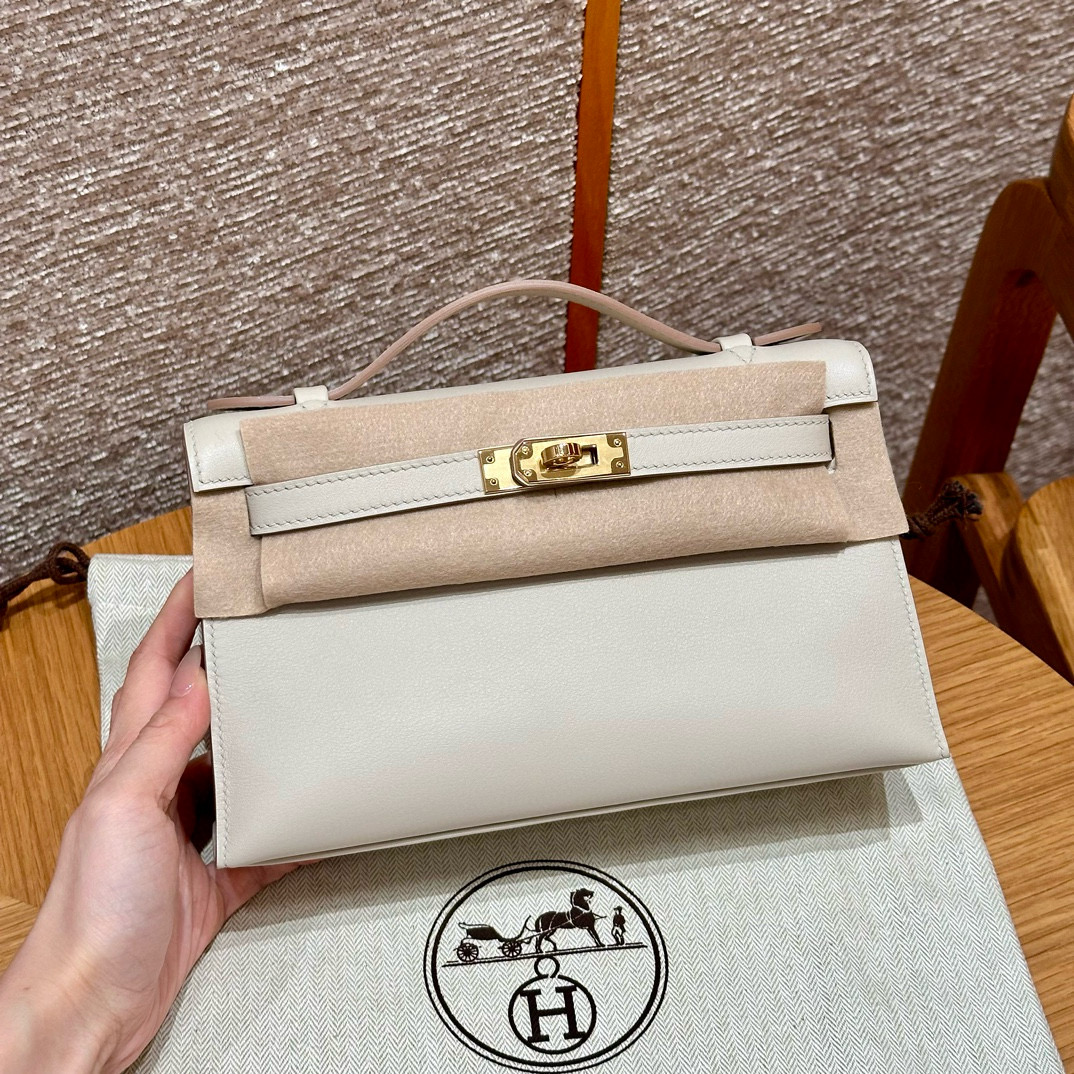 에르메스 Hermes Kelly Pochette 22cm Swift 10 Craie/gold