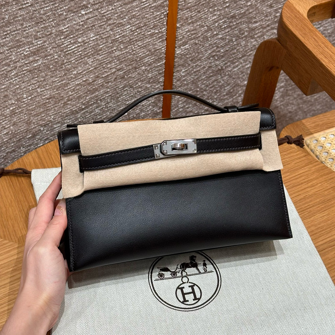 에르메스 Hermes Kelly Pochette 22cm Swift 46 Ebene/silver