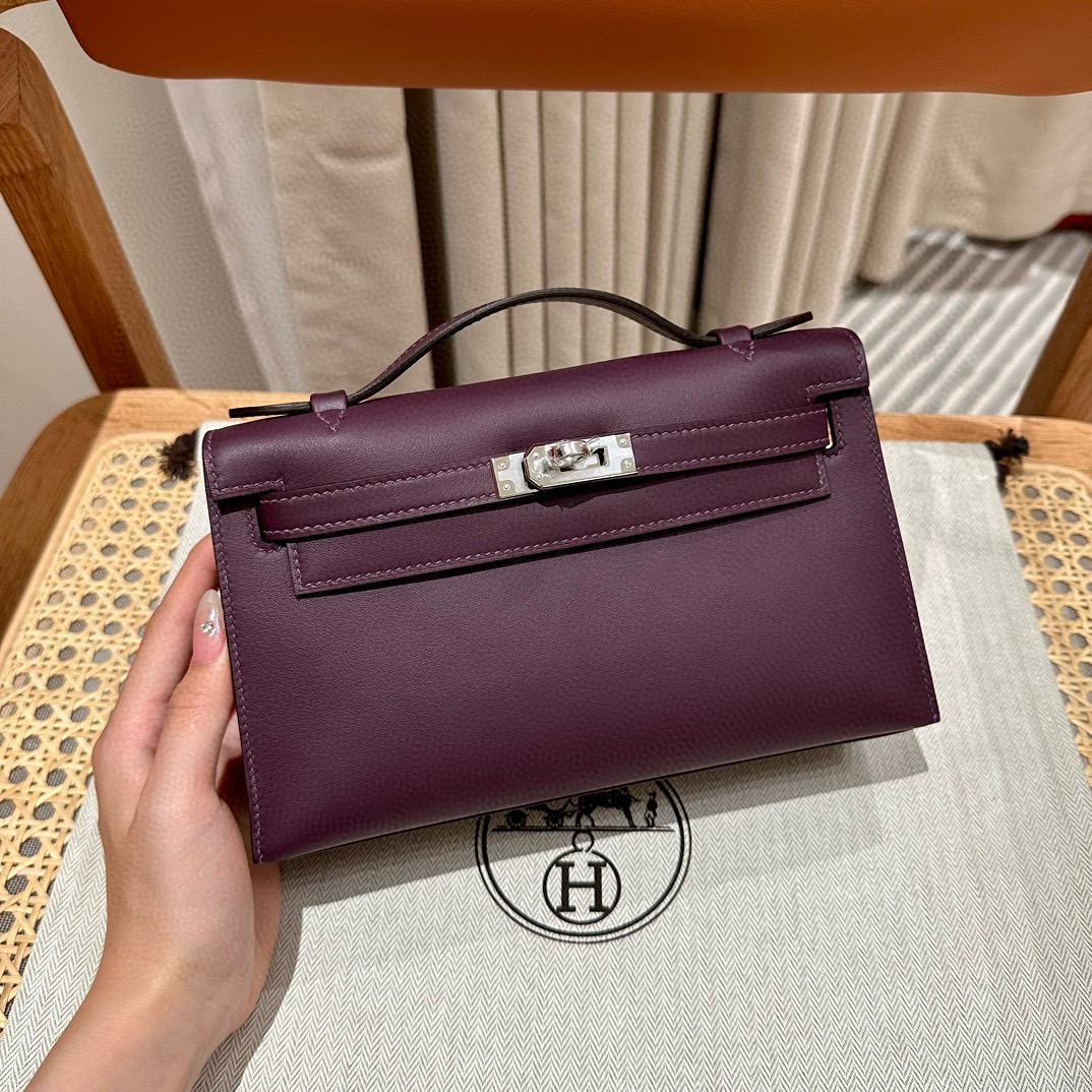 에르메스 Hermes Kelly Pochette 22cm Swift 59 Raisin/silver