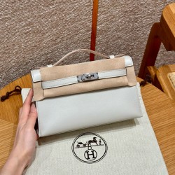 에르메스 Hermes Kelly Pochette 22cm Swift M4 Gris pale/silver