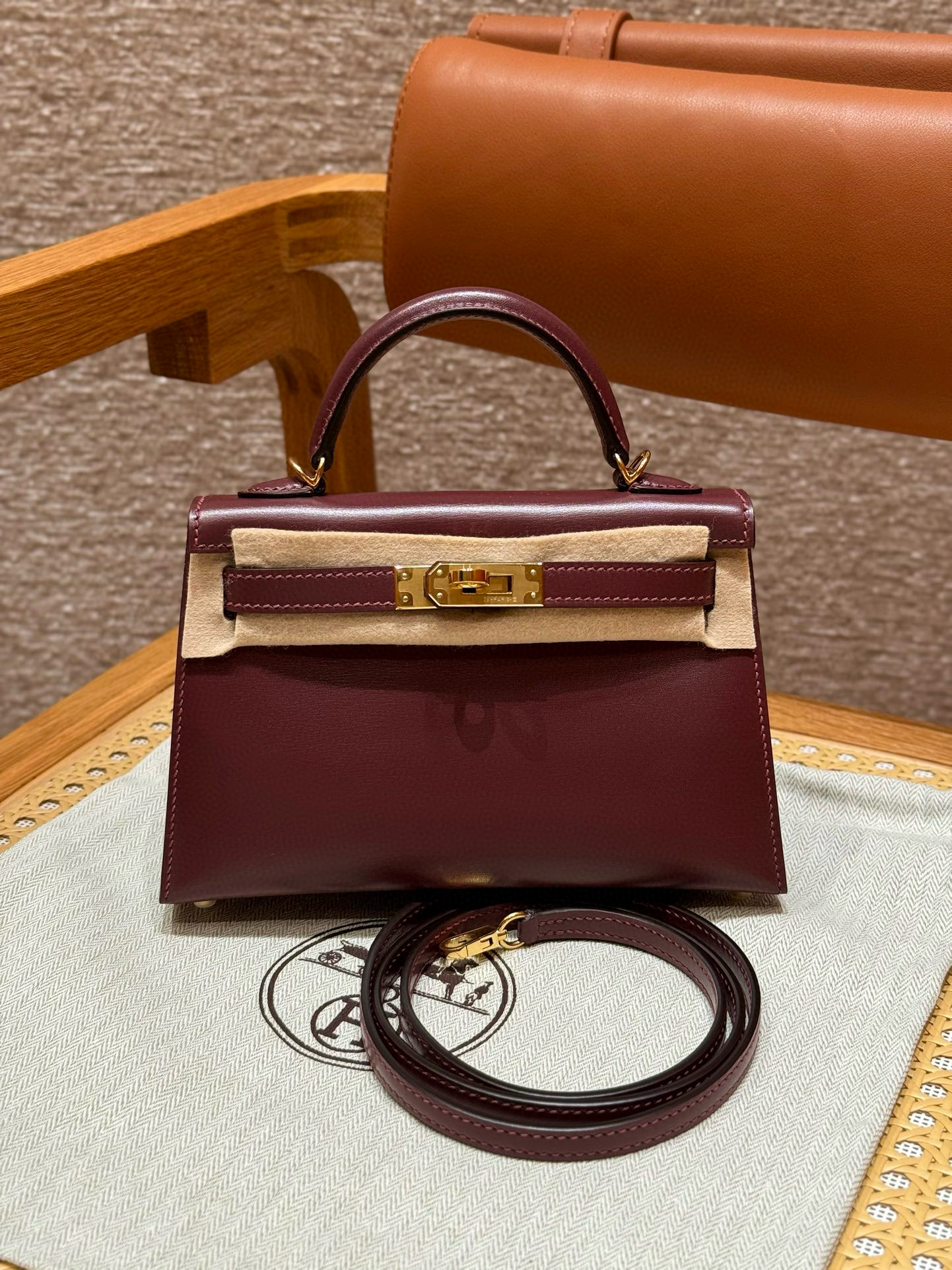 에르메스 Hermes Mini Kelly 19cm Box 55 Rouge H/gold