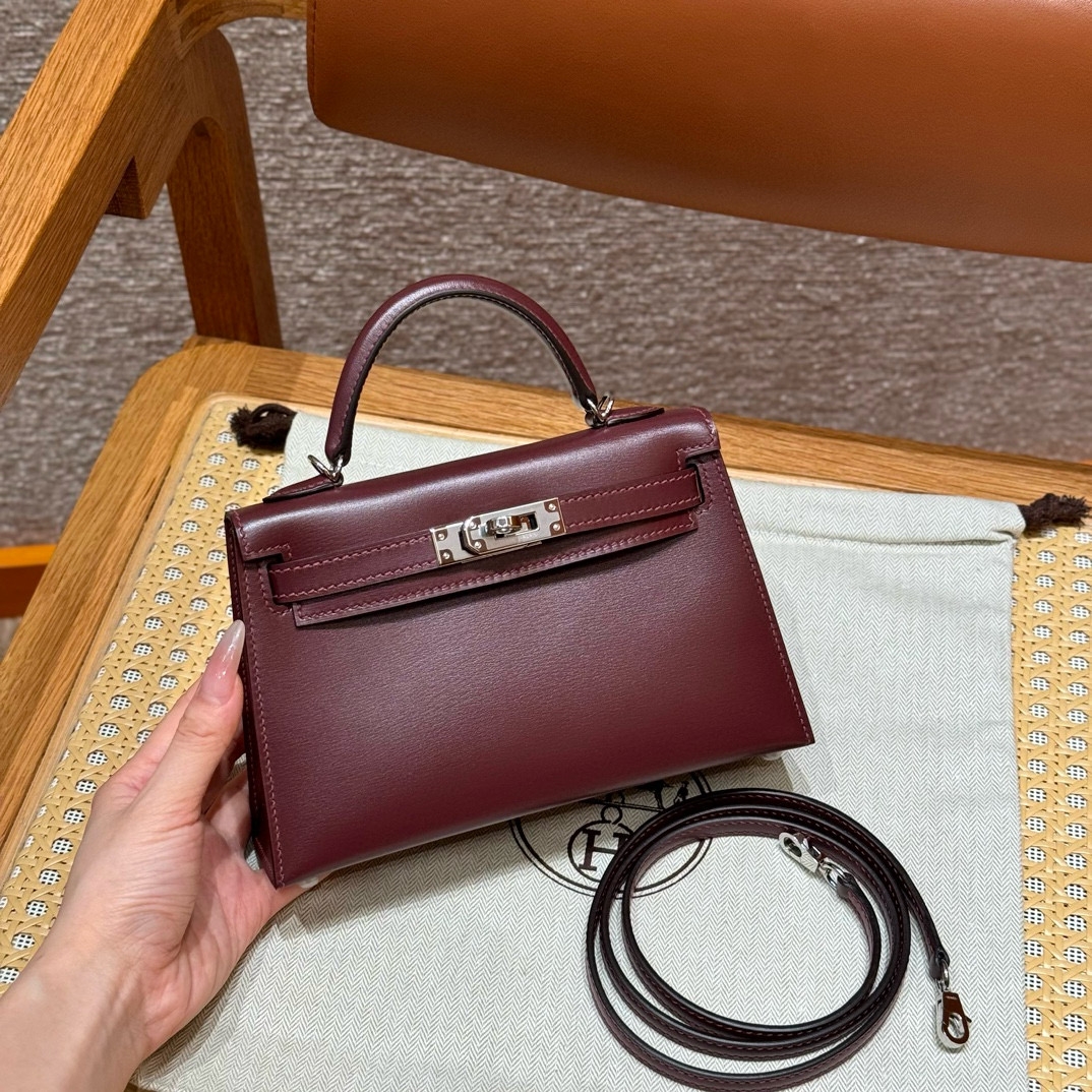 에르메스 Hermes Mini Kelly 19cm Box 55 Rouge H/silver