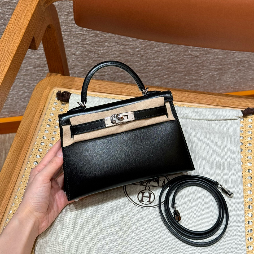 에르메스 Hermes Mini Kelly 19cm Box 89 Noir/silver