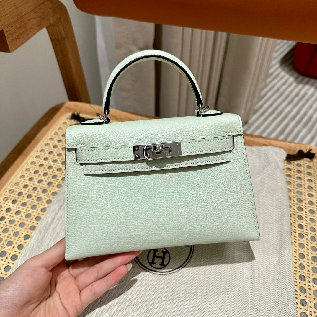 에르메스 Hermes Mini Kelly 19cm Chèvre 0S Vert Fizz/silver