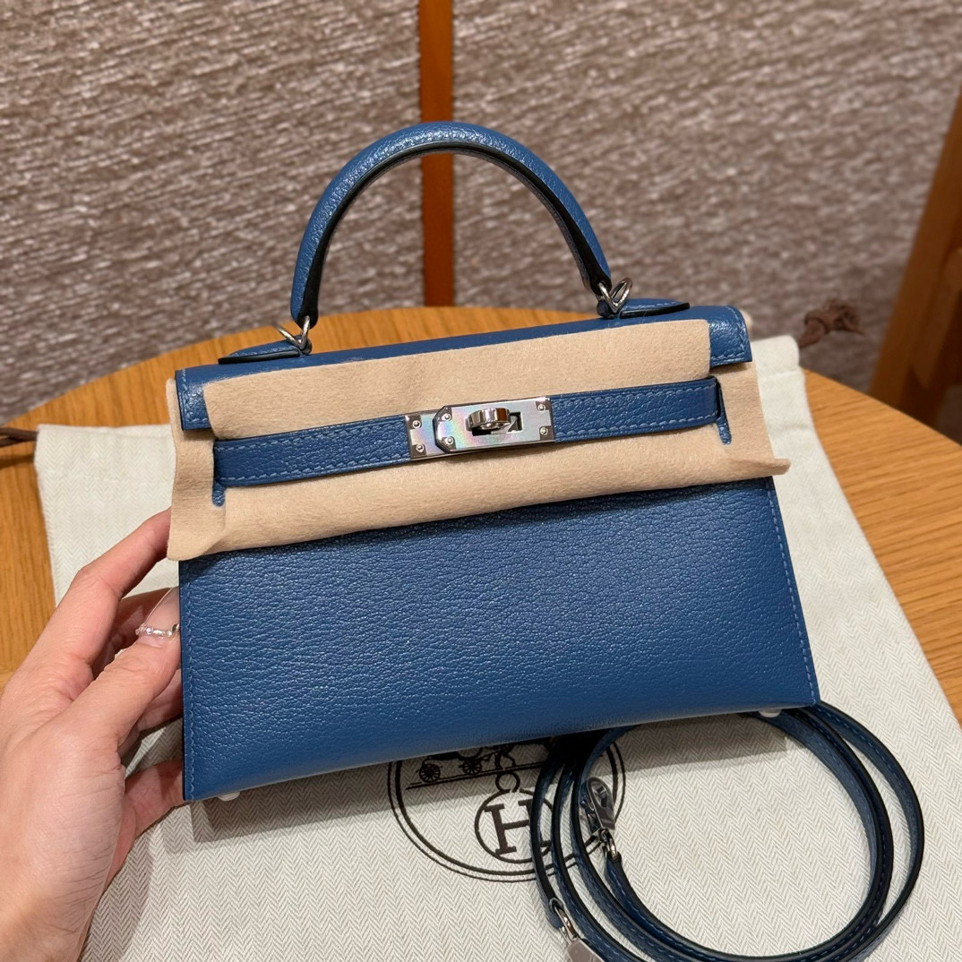 에르메스 Hermes Mini Kelly 19cm Chèvre 4Z R2/silver