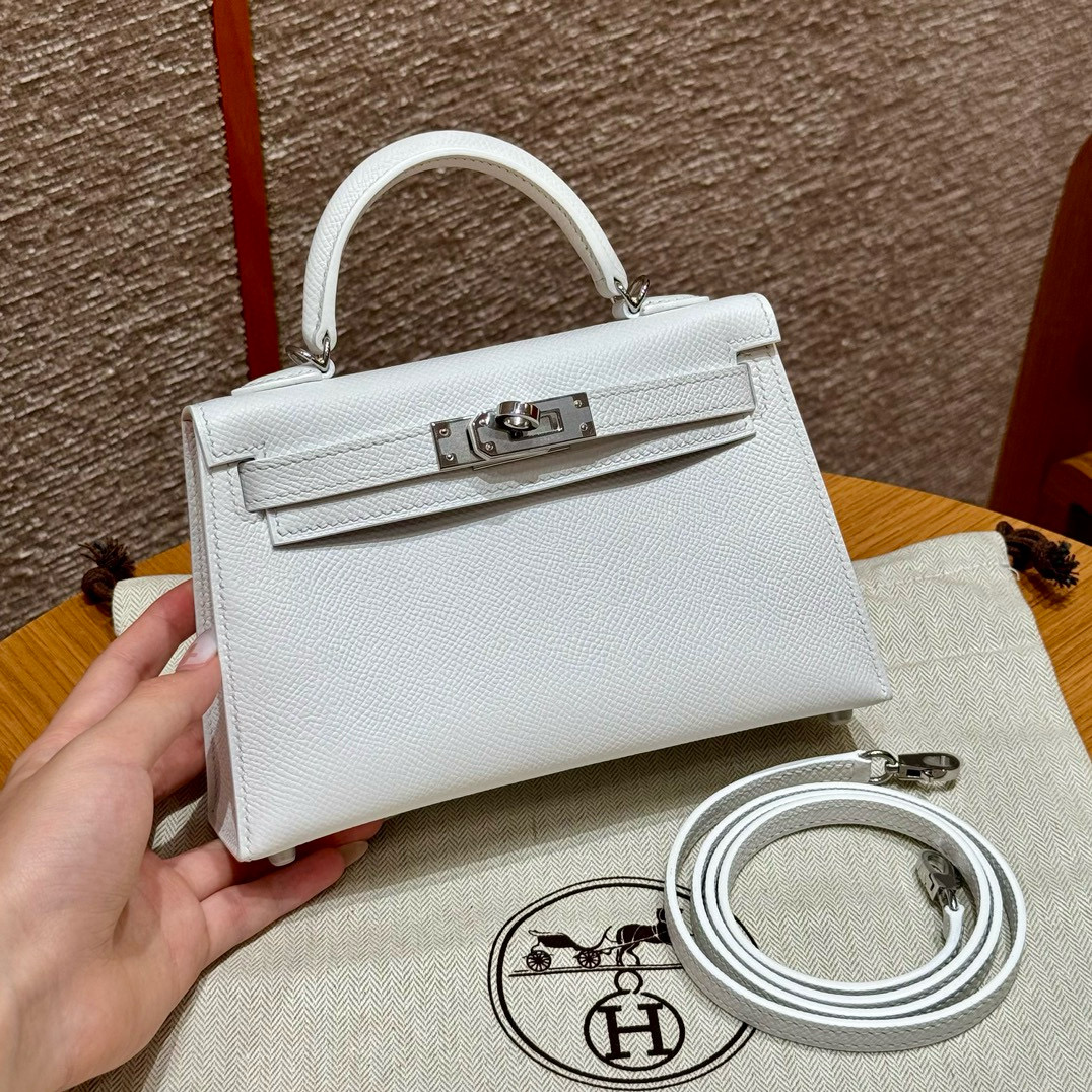 에르메스 Hermes Mini Kelly 19cm Epsom 01 Blanc/silver