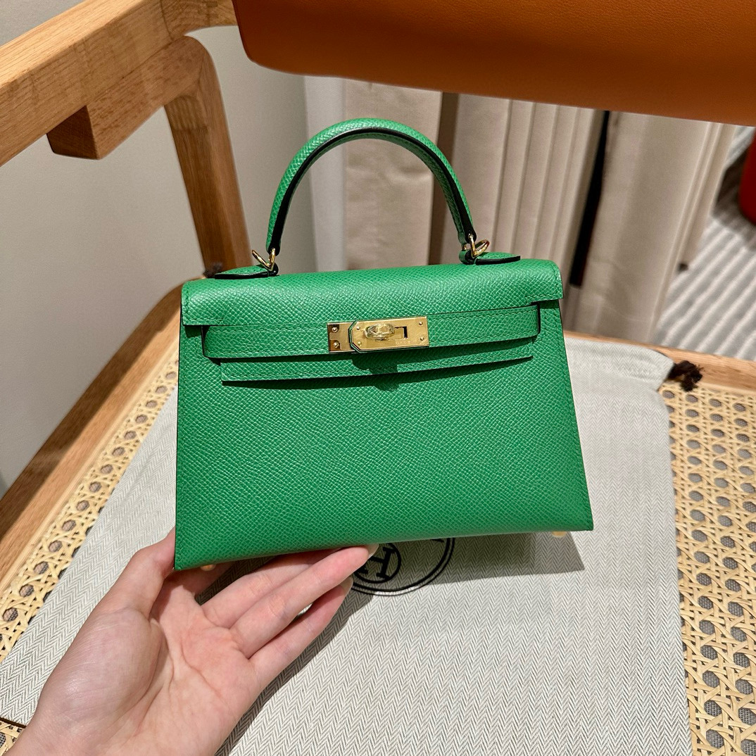 에르메스 Hermes Mini Kelly 19cm Epsom 1K Bambou/gold
