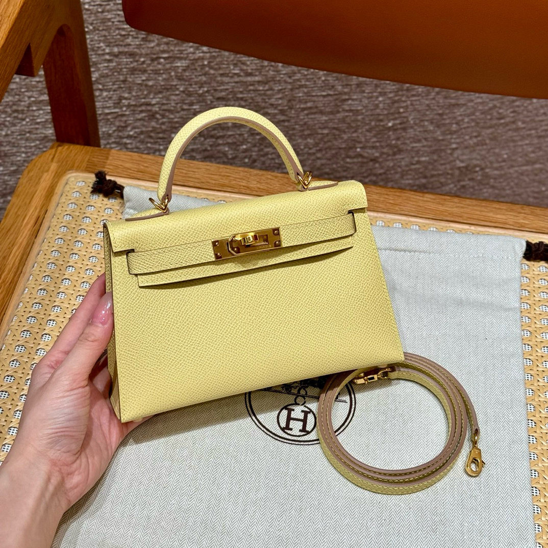 에르메스 Hermes Mini Kelly 19cm Epsom 1Z Jaune poussin/gold