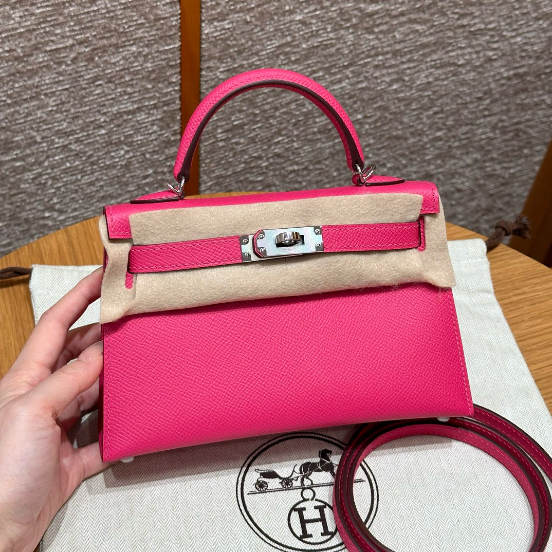 에르메스 Hermes Mini Kelly 19cm Epsom 5J Fuchia/silver