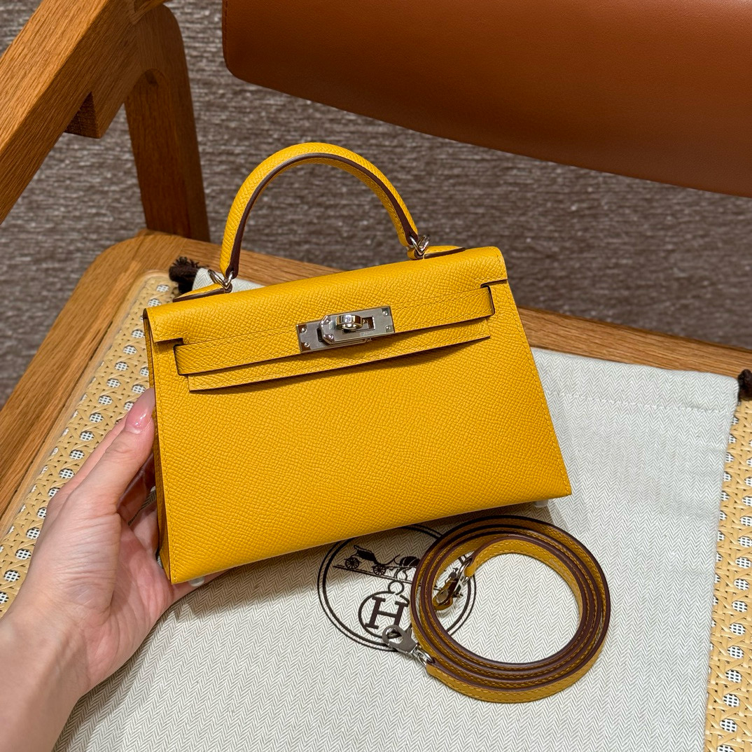 에르메스 Hermes Mini Kelly 19cm Epsom 9D Jaune ambed/silver