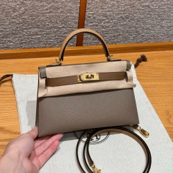 에르메스 Hermes Mini Kelly 19cm Epsom 18 Etoupe 3G Alezan 4B Biscuit/gold