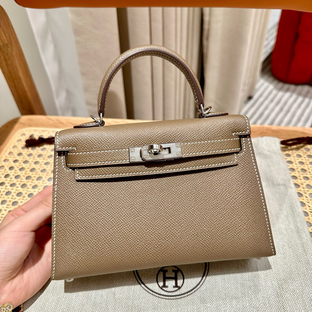 에르메스 Hermes Mini Kelly 19cm Epsom 18 Etoupe/silver