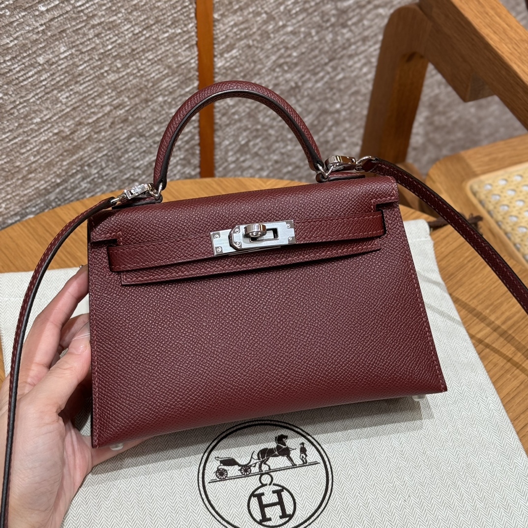 에르메스 Hermes Mini Kelly 19cm Epsom 55 Rouge H/silver