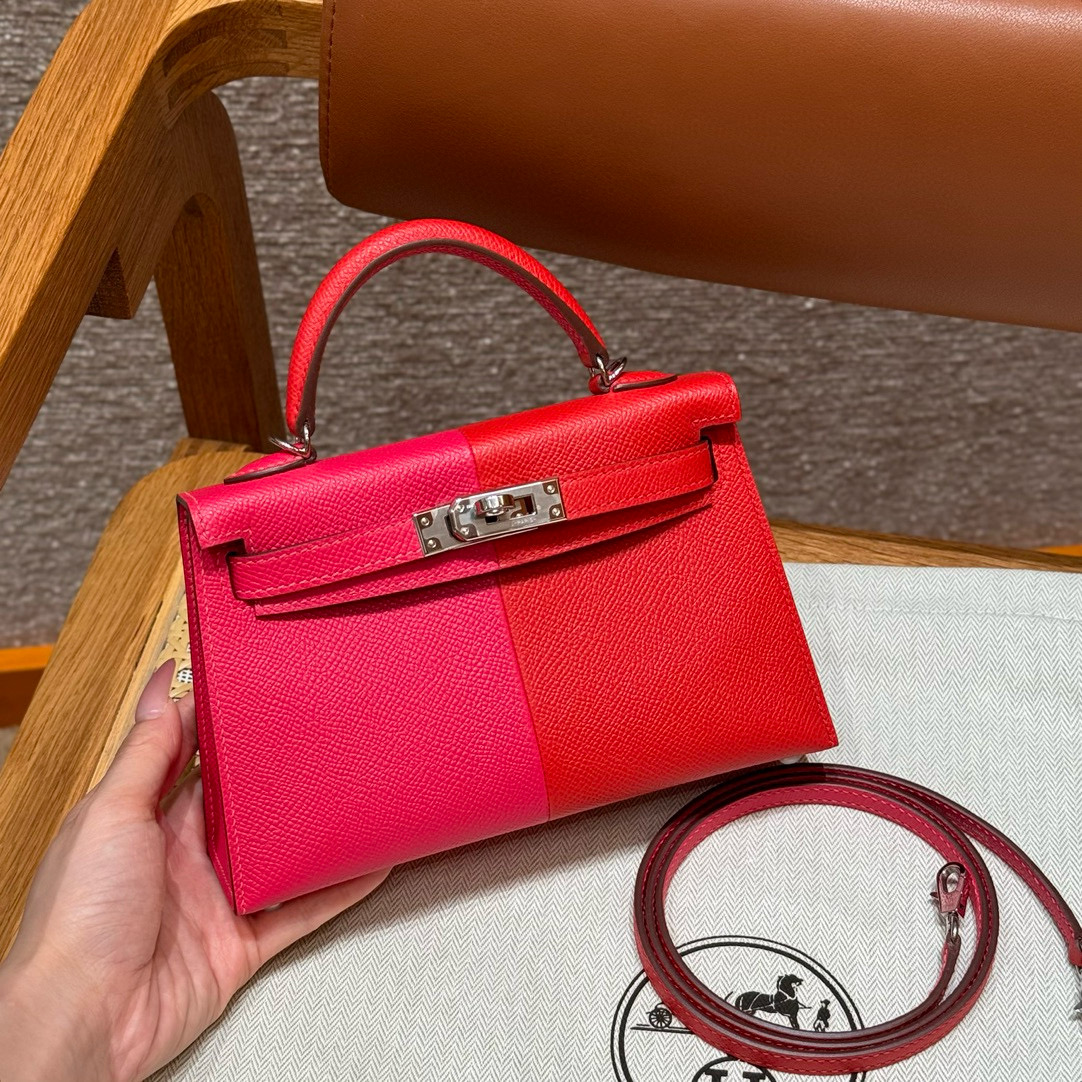 에르메스 Hermes Mini Kelly 19cm Epsom i6 Rose extreme S3 Rouge Coeur B3 Blue Zanzibar/silver