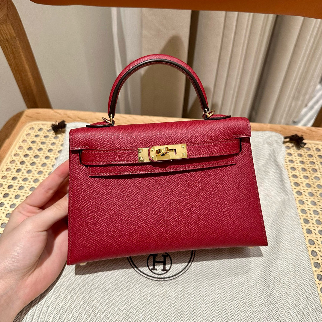 에르메스 Hermes Mini Kelly 19cm Epsom K1 Rouge grenat/gold