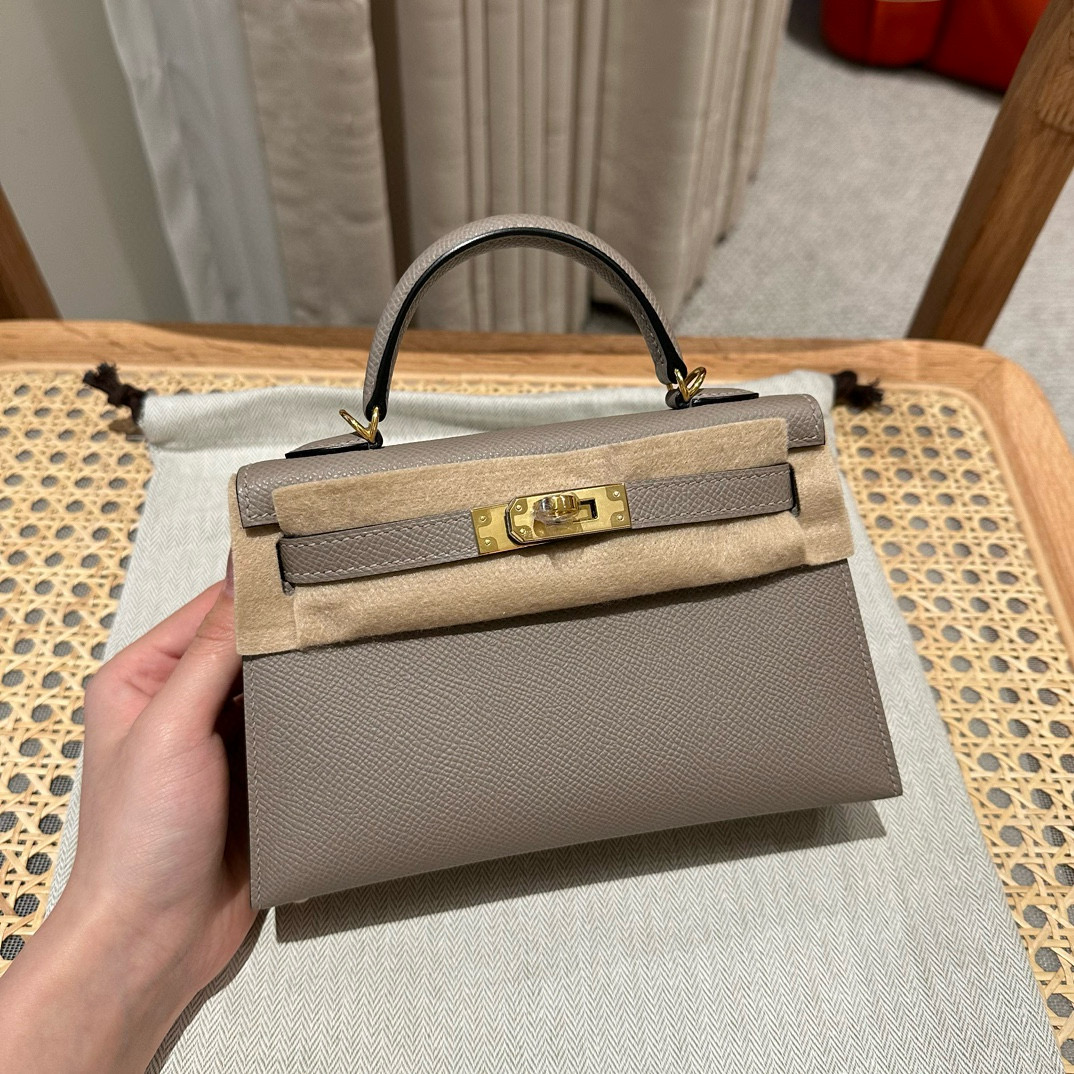 에르메스 Hermes Mini Kelly 19cm Epsom M8 Gris Asphalte/gold