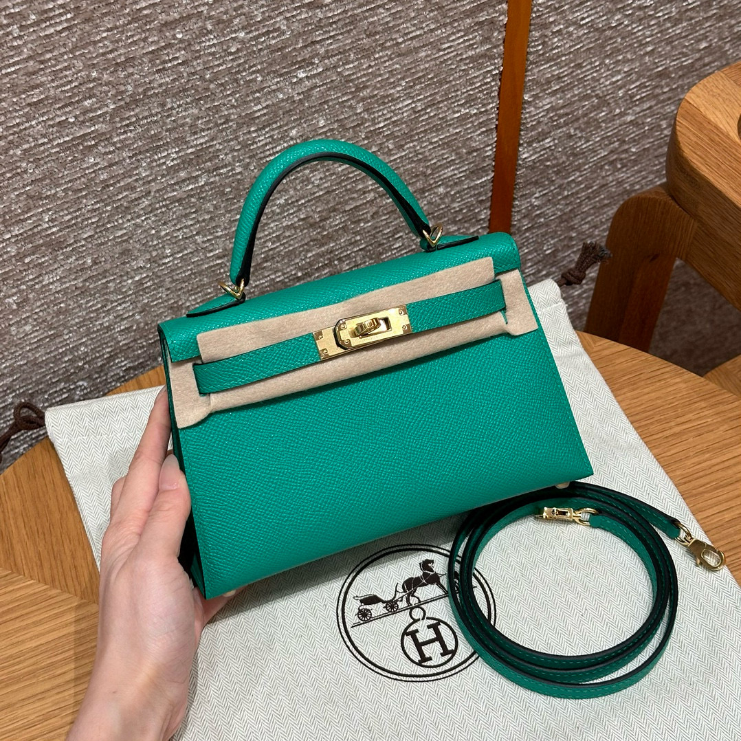 에르메스 Hermes Mini Kelly 19cm Epsom O6 Vert jade/gold