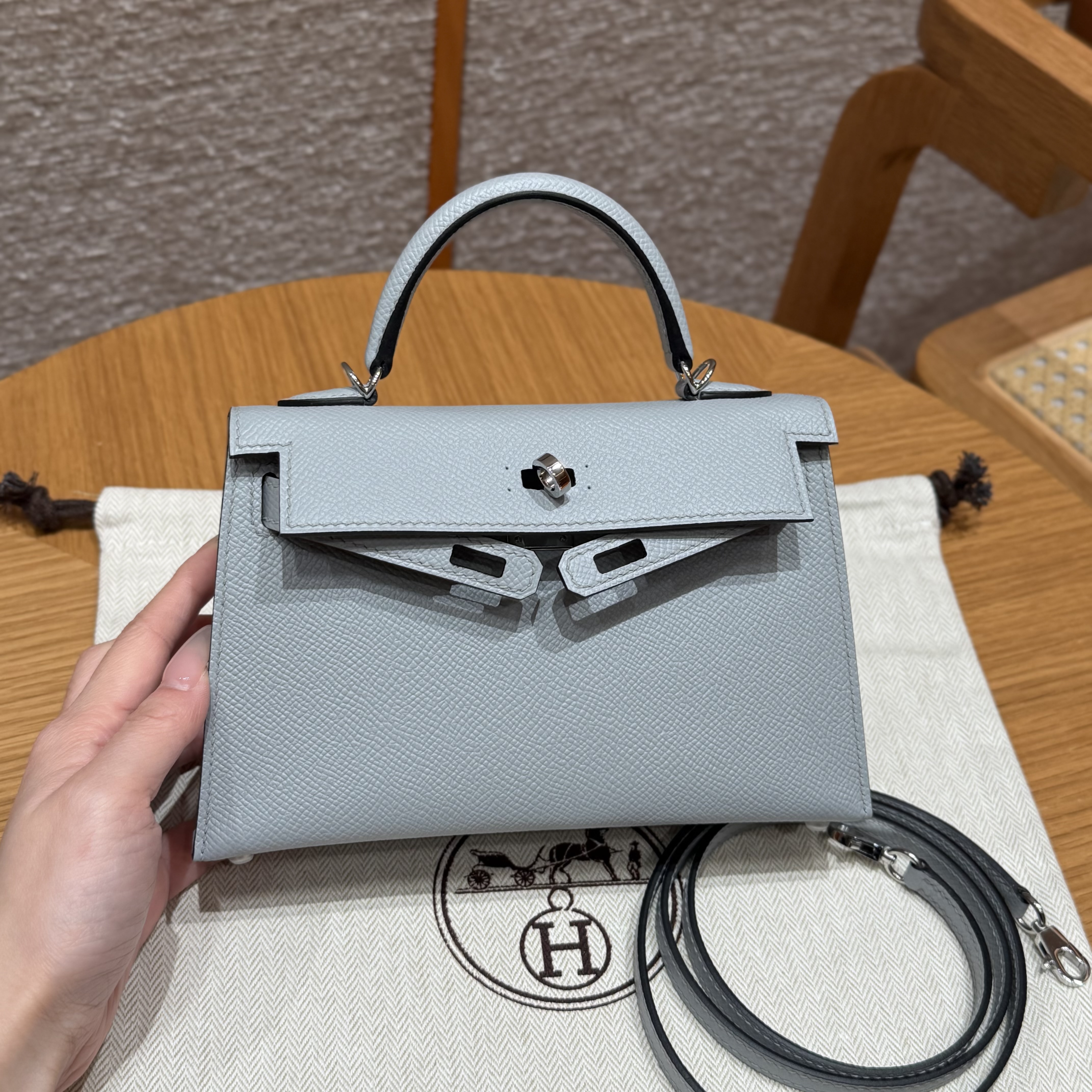 에르메스 Hermes Mini Kelly 19cm Epsom P0 Girs Pantin/silver