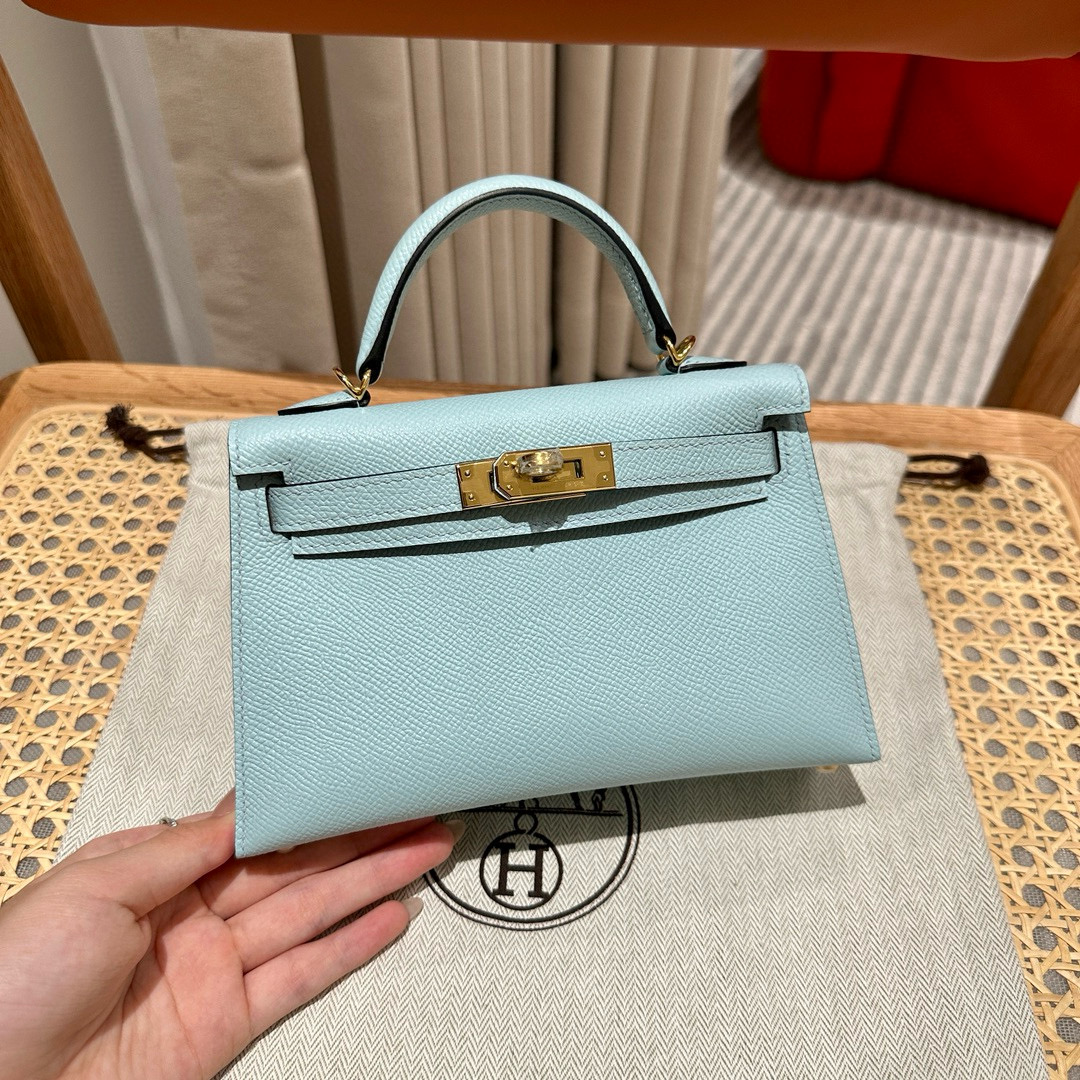 에르메스 Hermes Mini Kelly 19cm Epsom U2 Blue zephyz/gold